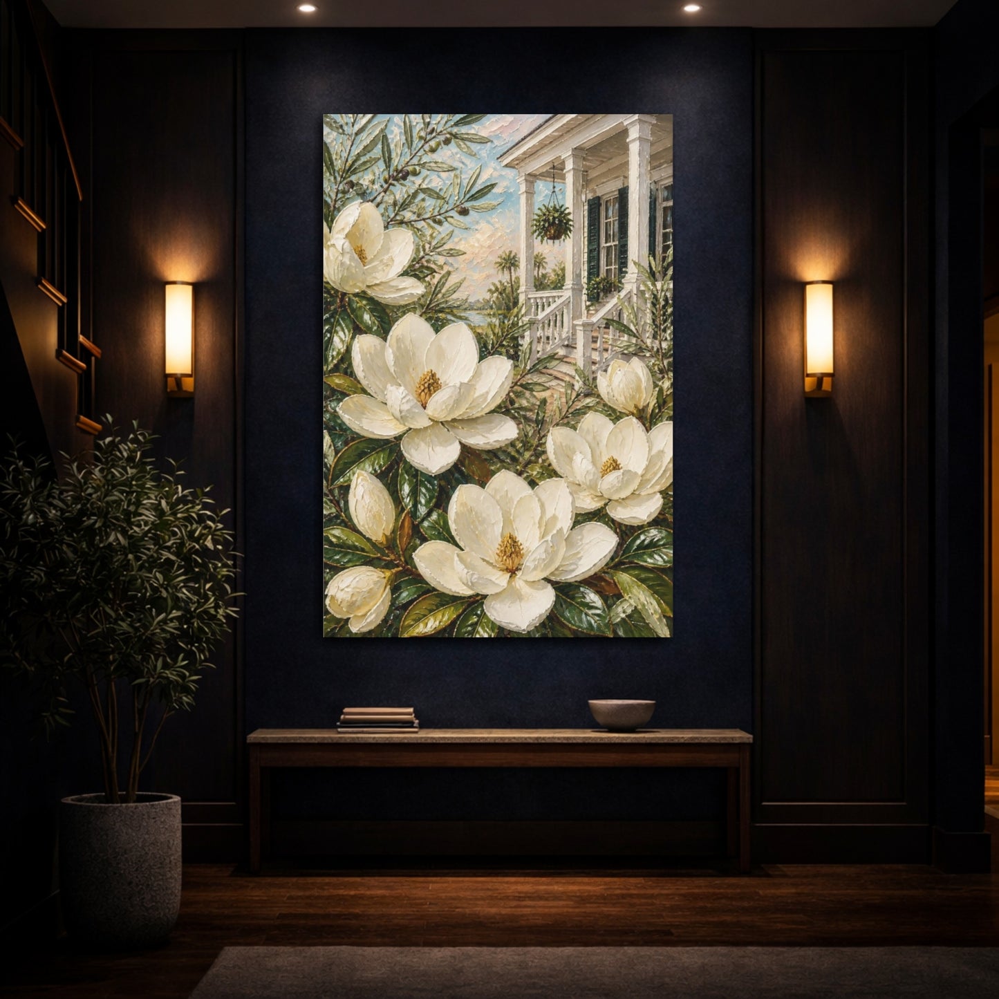 Mockup 4. Magnolia Flowers On Porch shown as canvas print