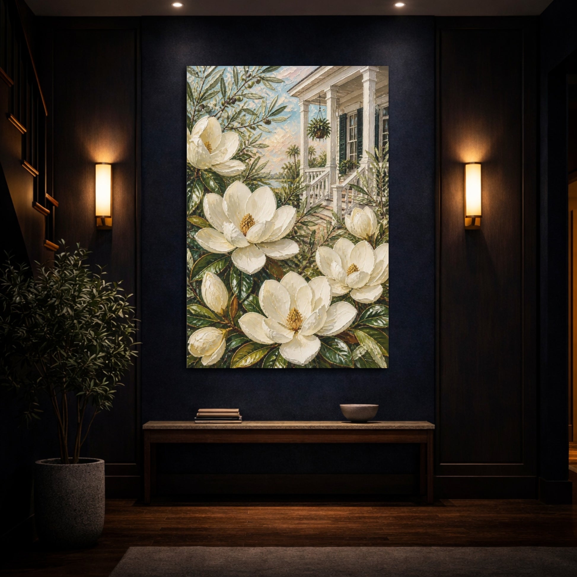 Mockup 4. Magnolia Flowers On Porch shown as canvas print