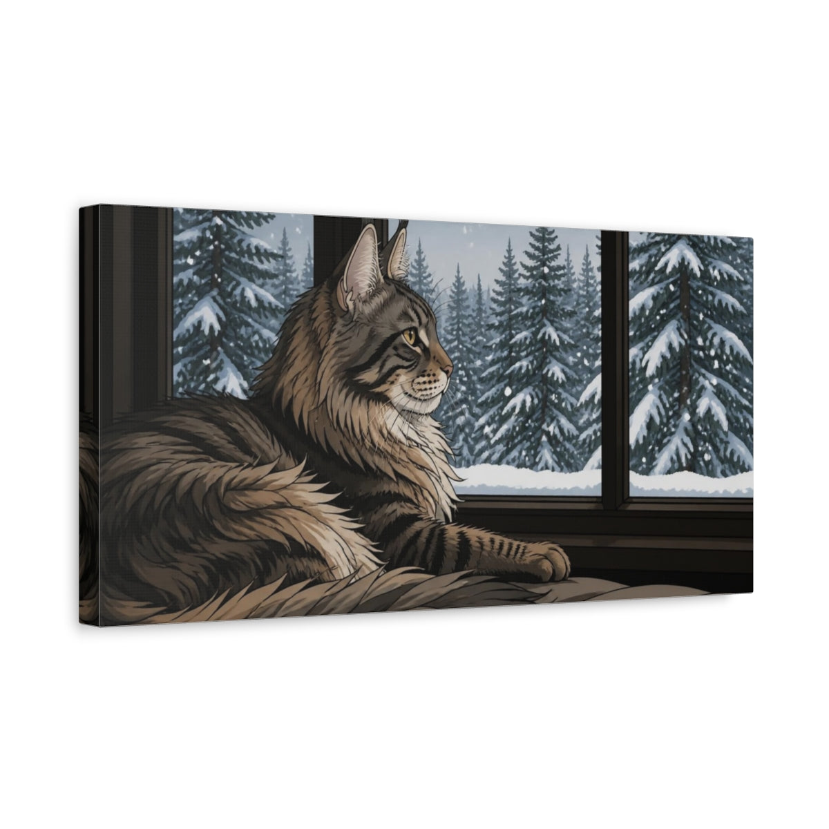Side Mockup 3. Maine Coon Pet At Window shown as canvas print