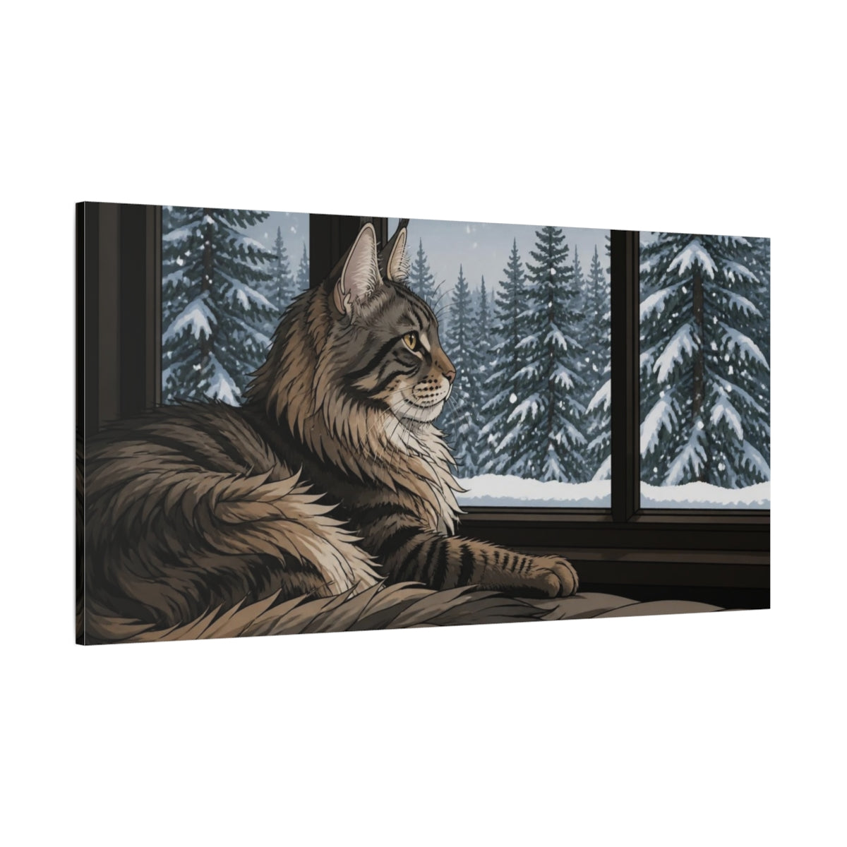Side Mockup 2. Maine Coon Pet At Window shown as canvas print