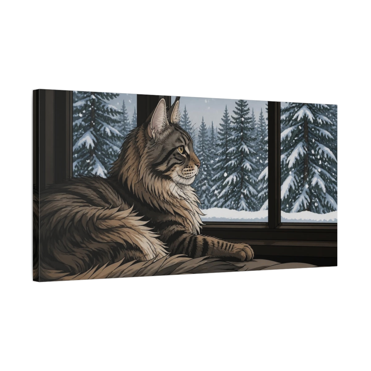Side Mockup 1. Maine Coon Pet At Window shown as canvas print