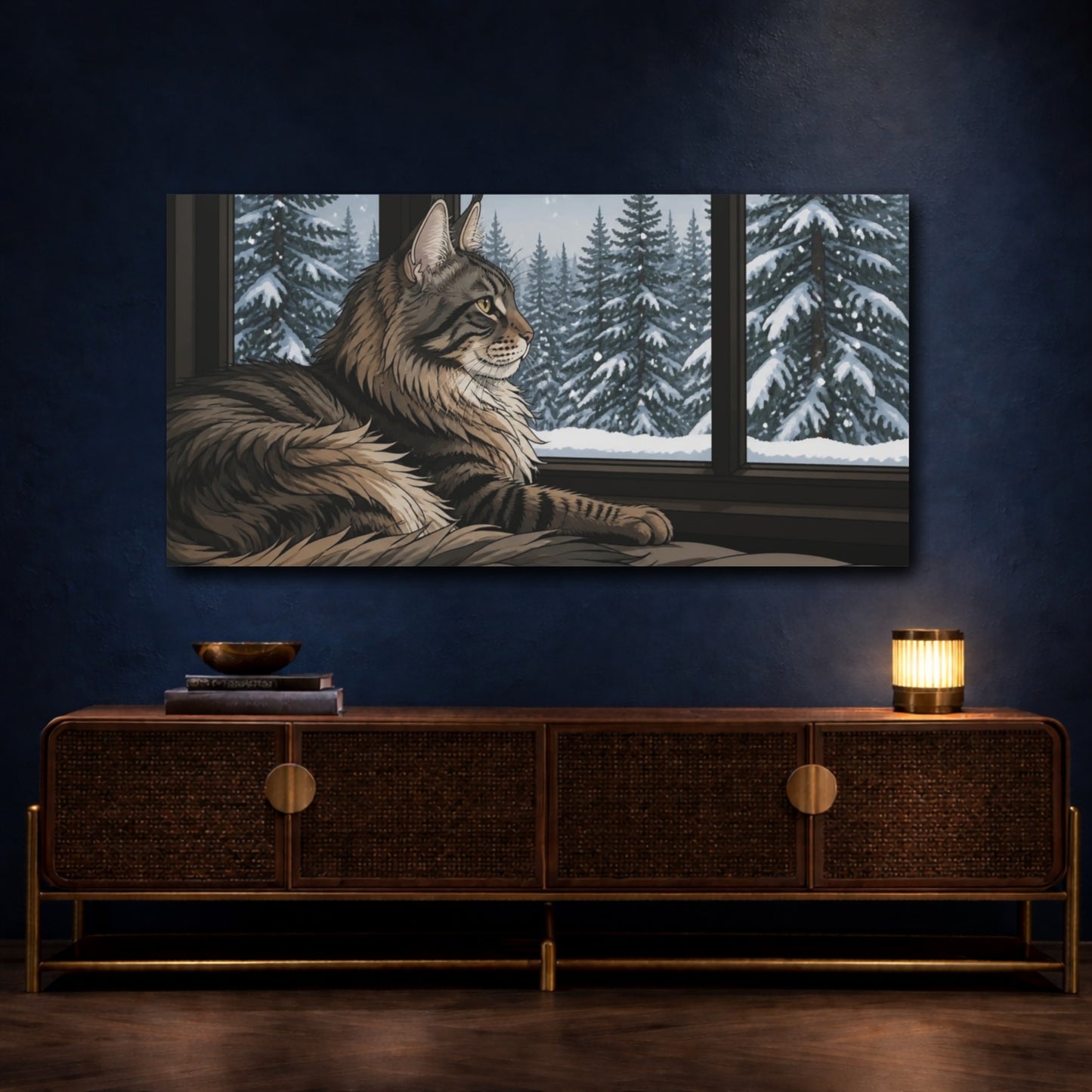 Mockup 4. Maine Coon Pet At Window shown as canvas print
