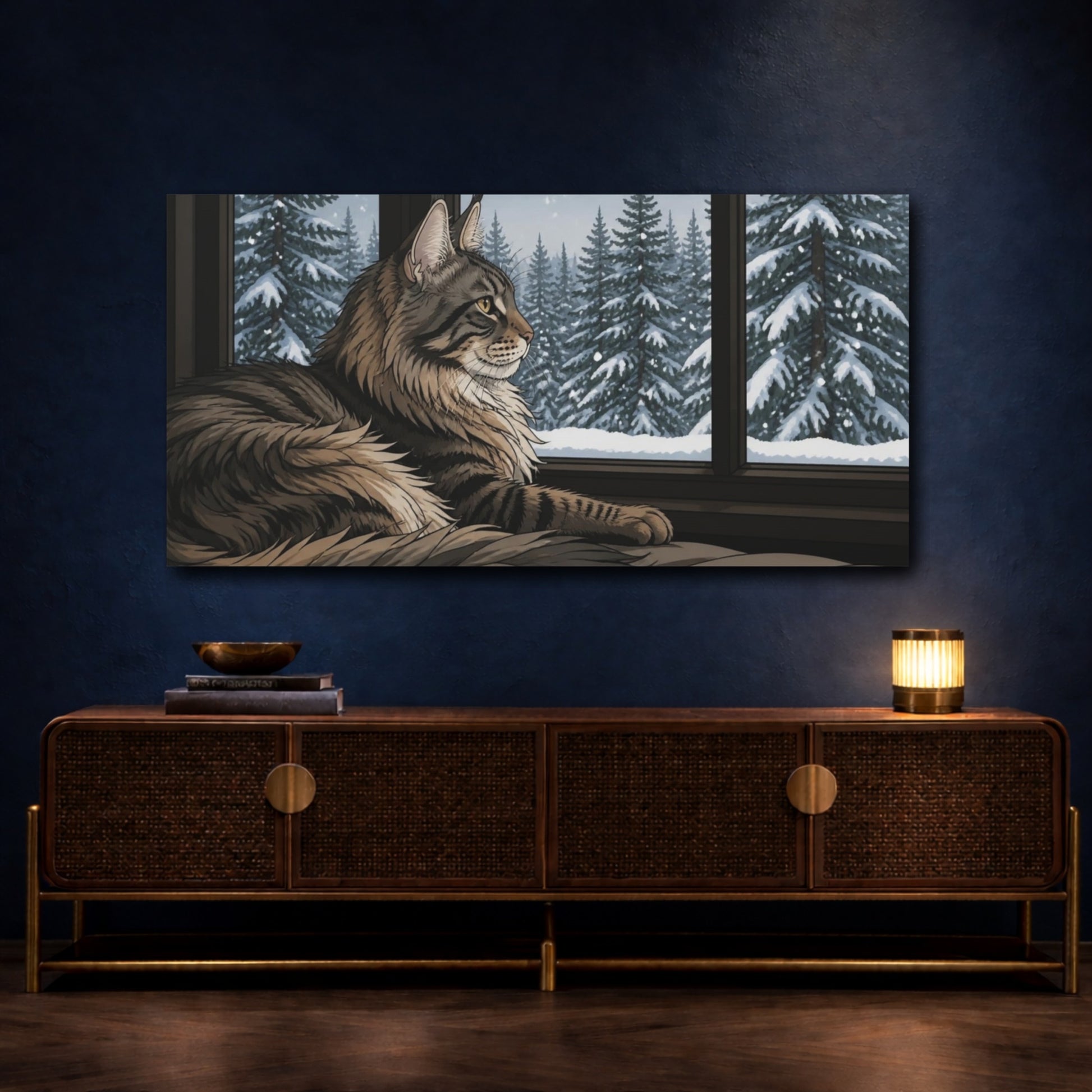Mockup 4. Maine Coon Pet At Window shown as canvas print