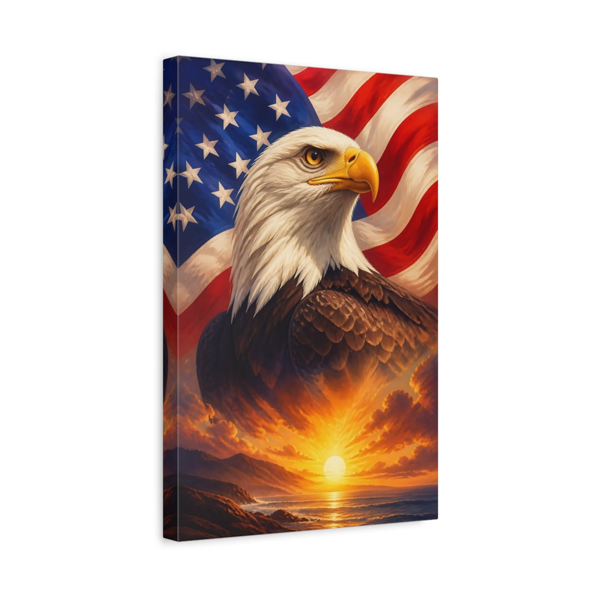 Side Mockup 4. Majestic Bald Eagle Sunrise shown as canvas print