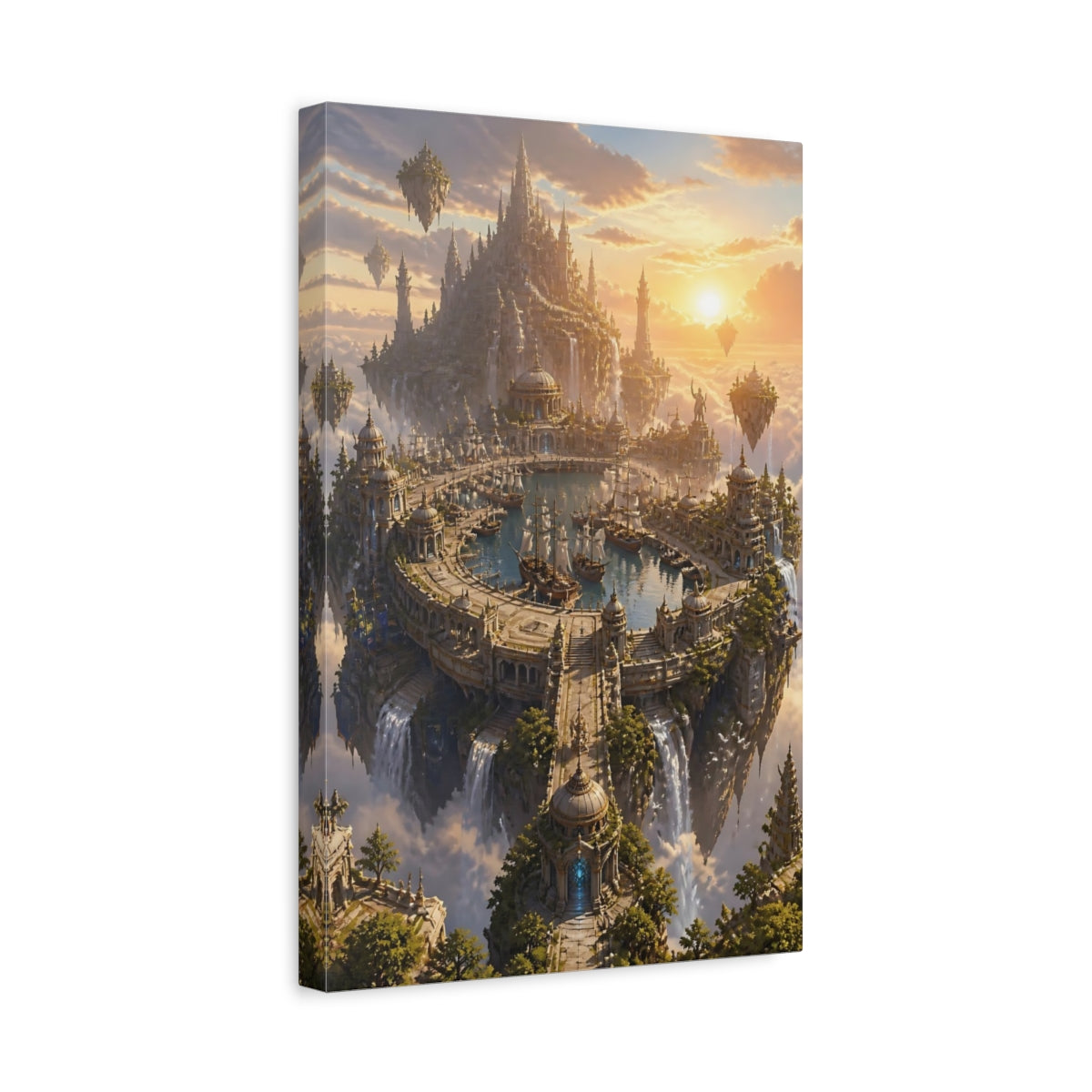 Side Mockup 4. Majestic Floating City Harbor shown as canvas print