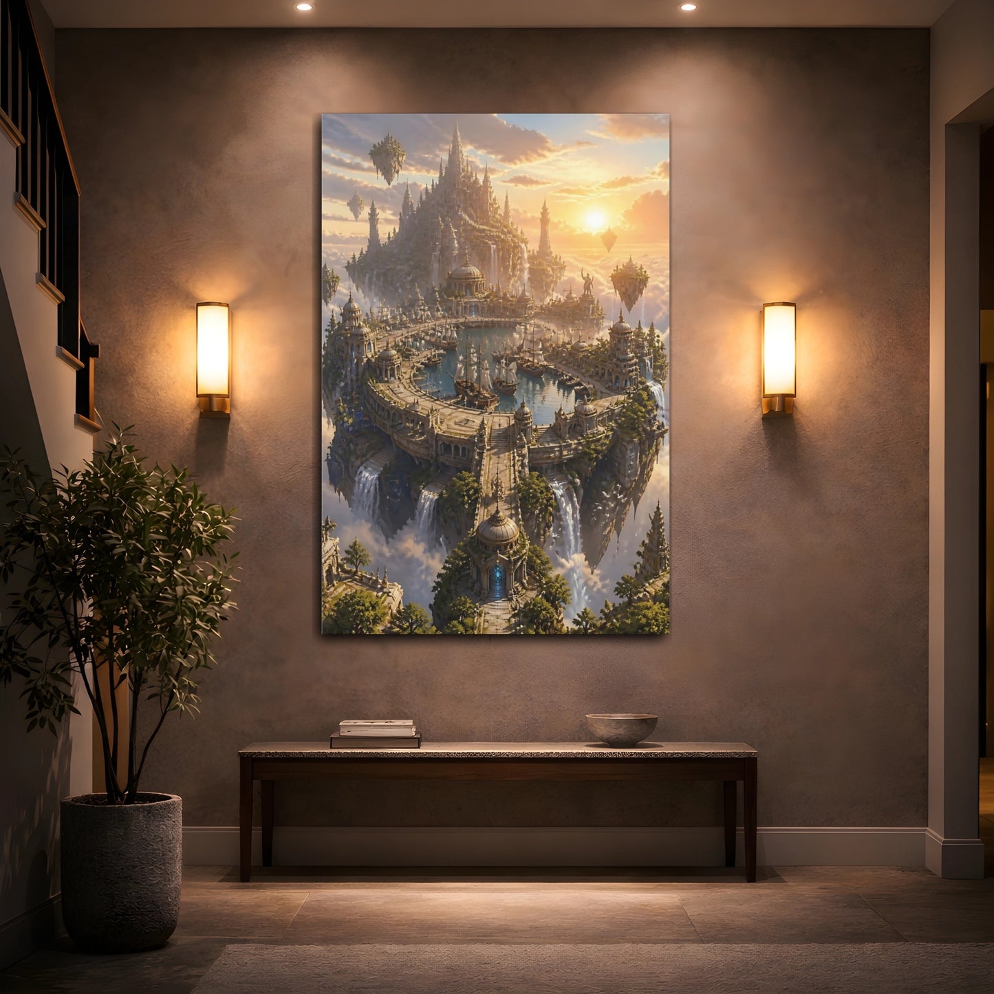 Mockup 2. Majestic Floating City Harbor shown as canvas print
