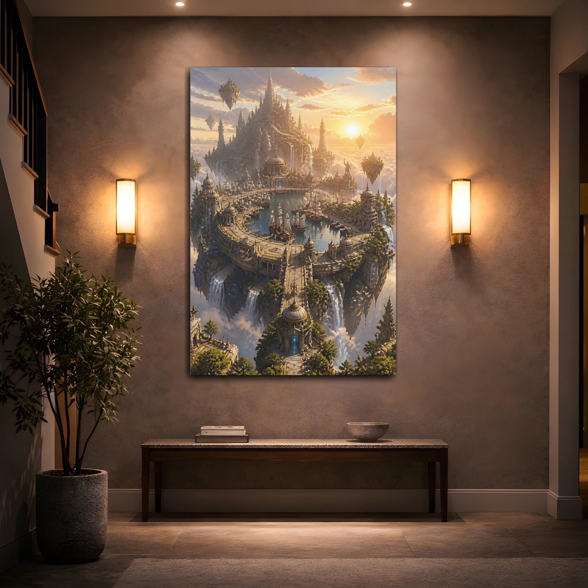 Mockup 2. Majestic Floating City Harbor shown as canvas print