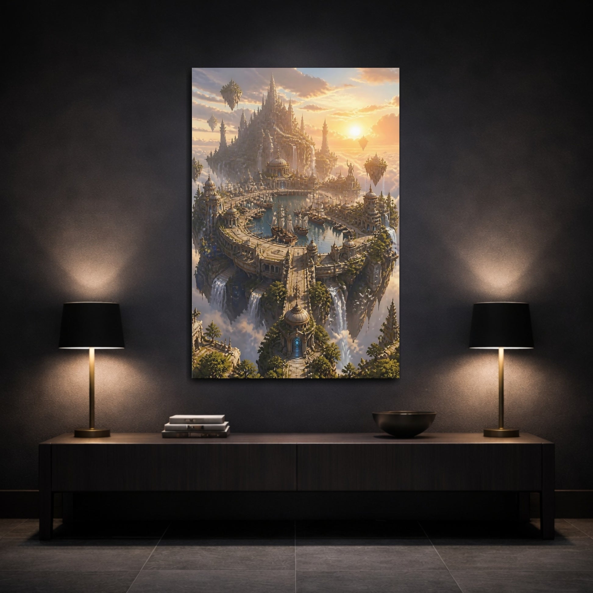 Mockup 3. Majestic Floating City Harbor shown as canvas print