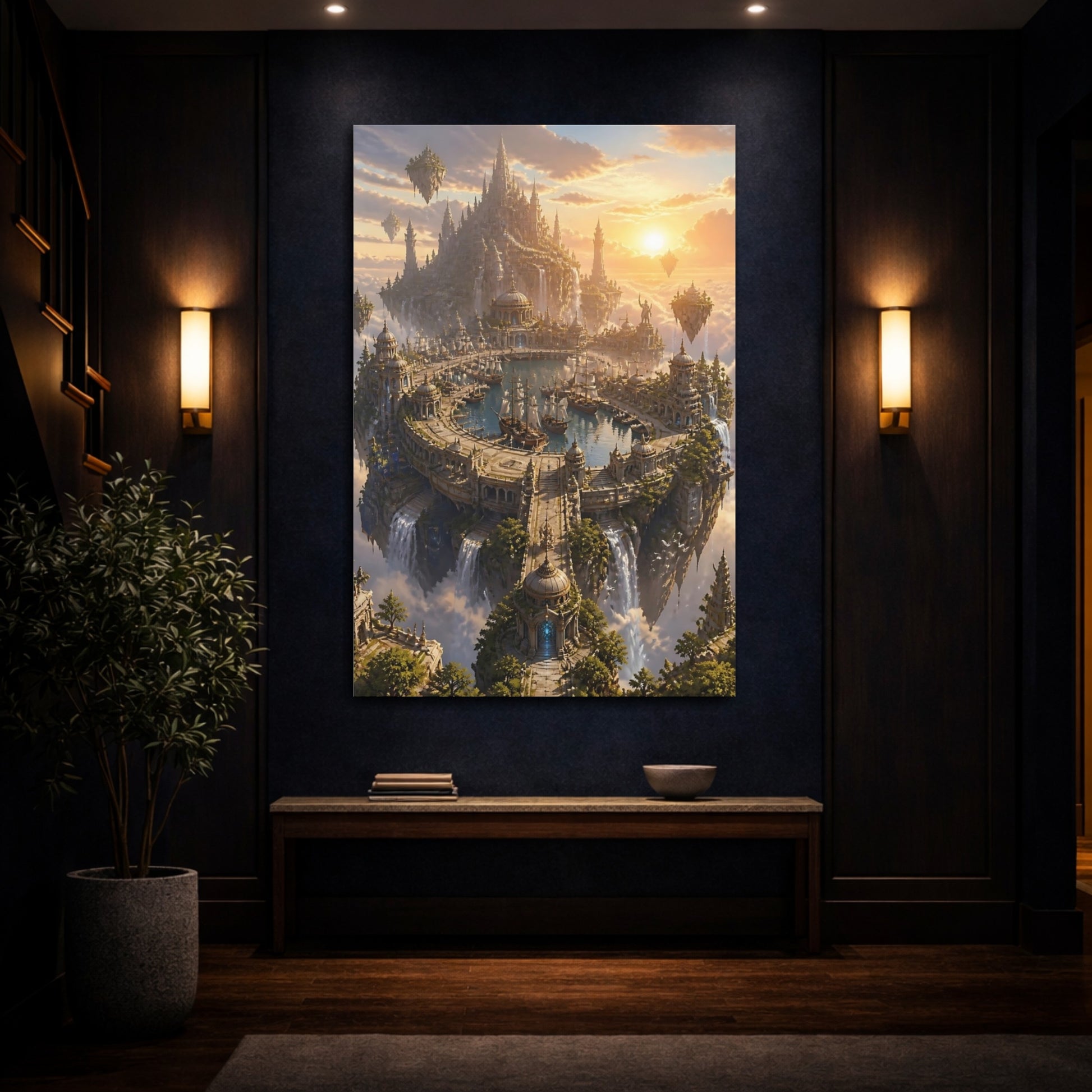Mockup 4. Majestic Floating City Harbor shown as canvas print