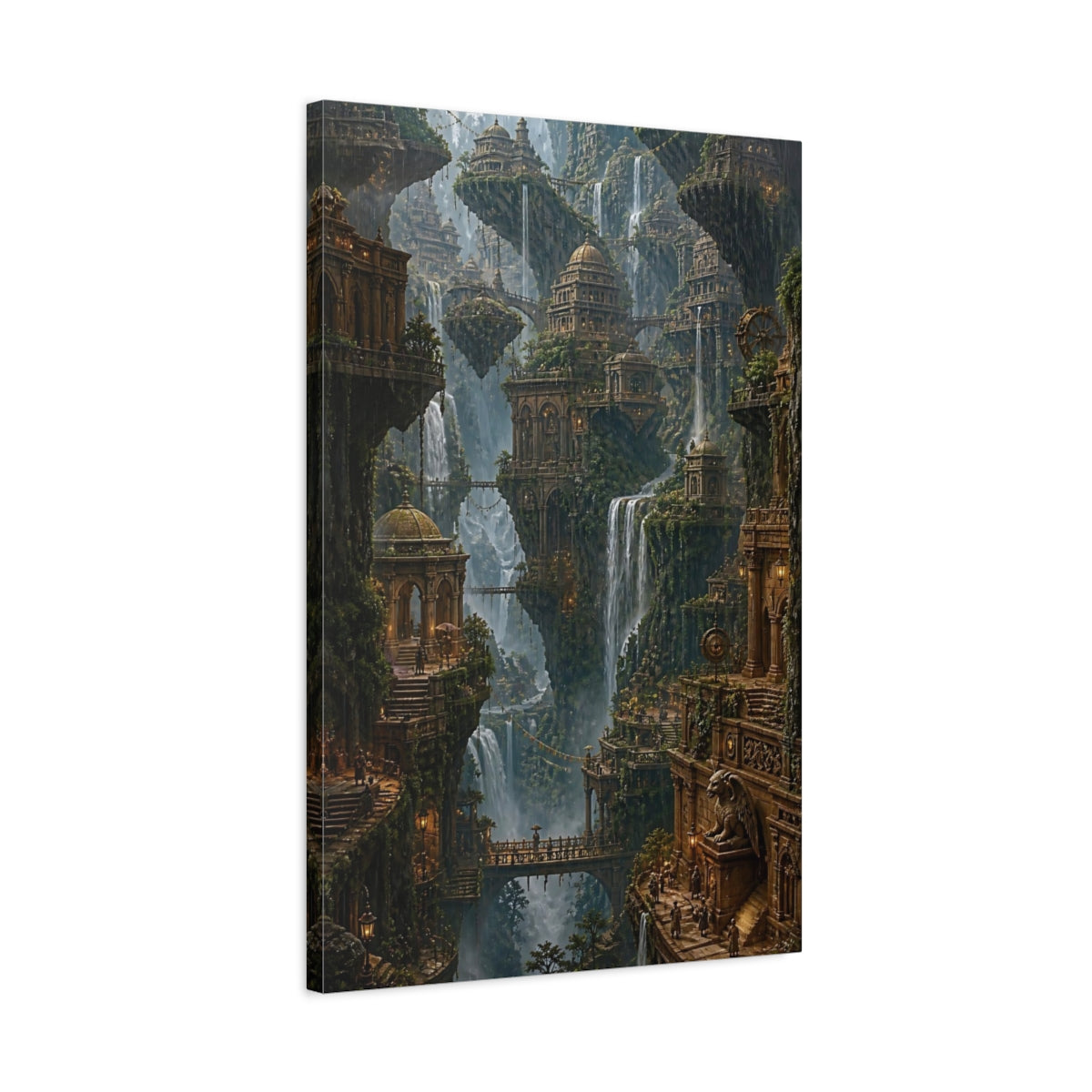 Side Mockup 2. Majestic Floating Cityscape shown as canvas print
