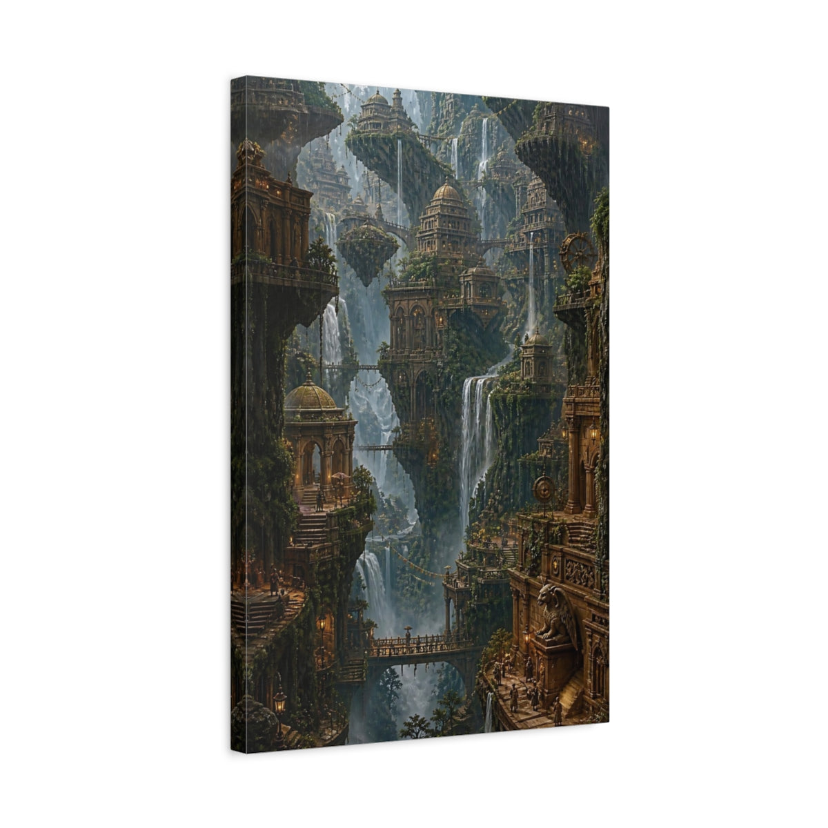 Side Mockup 3. Majestic Floating Cityscape shown as canvas print