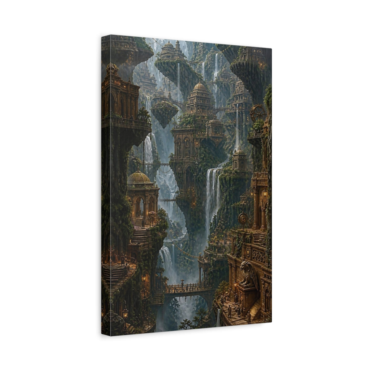 Side Mockup 4. Majestic Floating Cityscape shown as canvas print