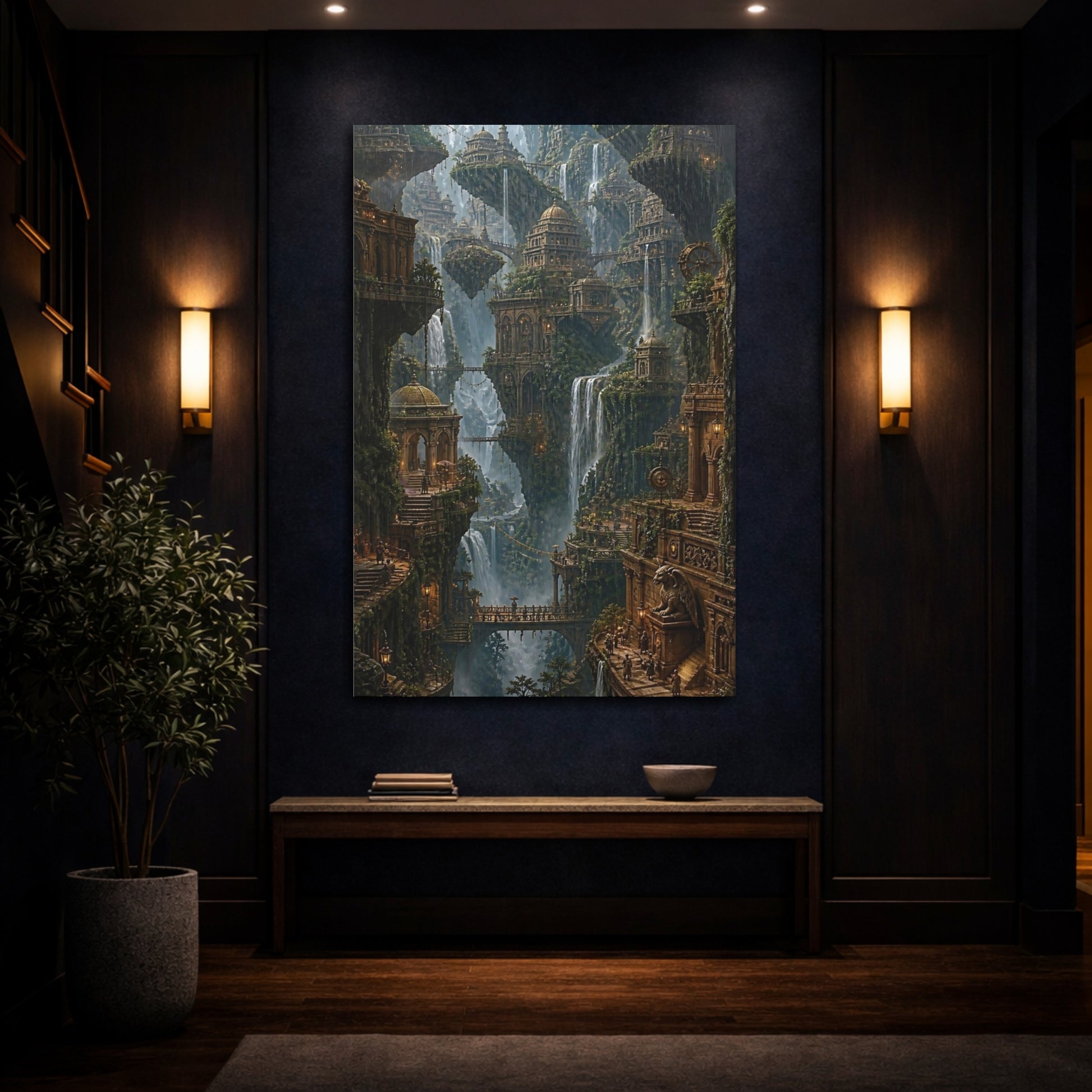 Mockup 4. Majestic Floating Cityscape shown as canvas print