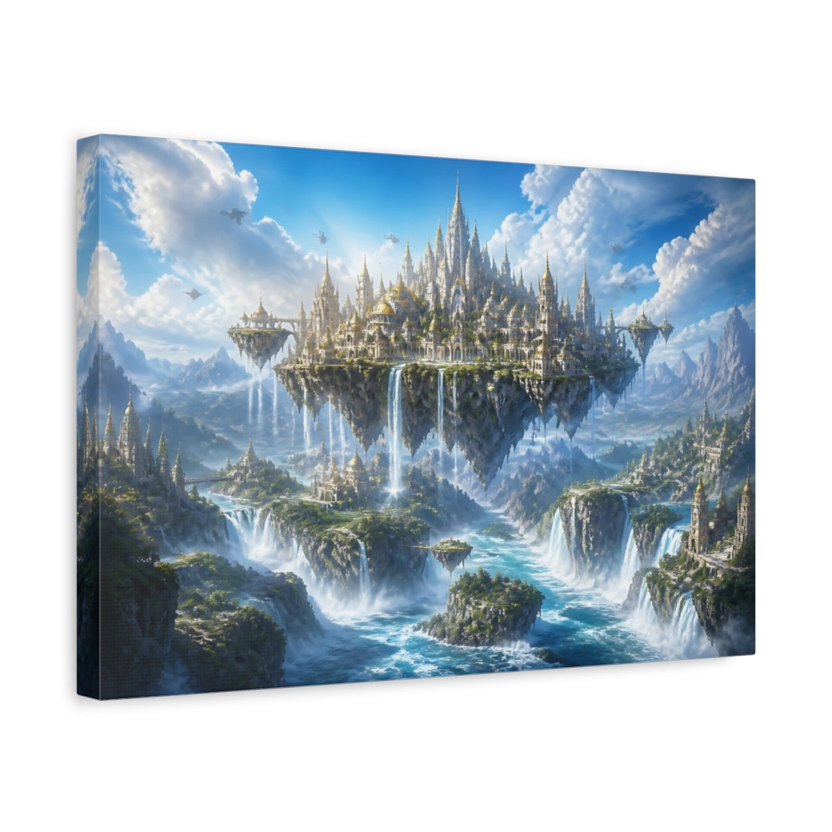 Side Mockup 4. Majestic Floating Kingdom shown as canvas print