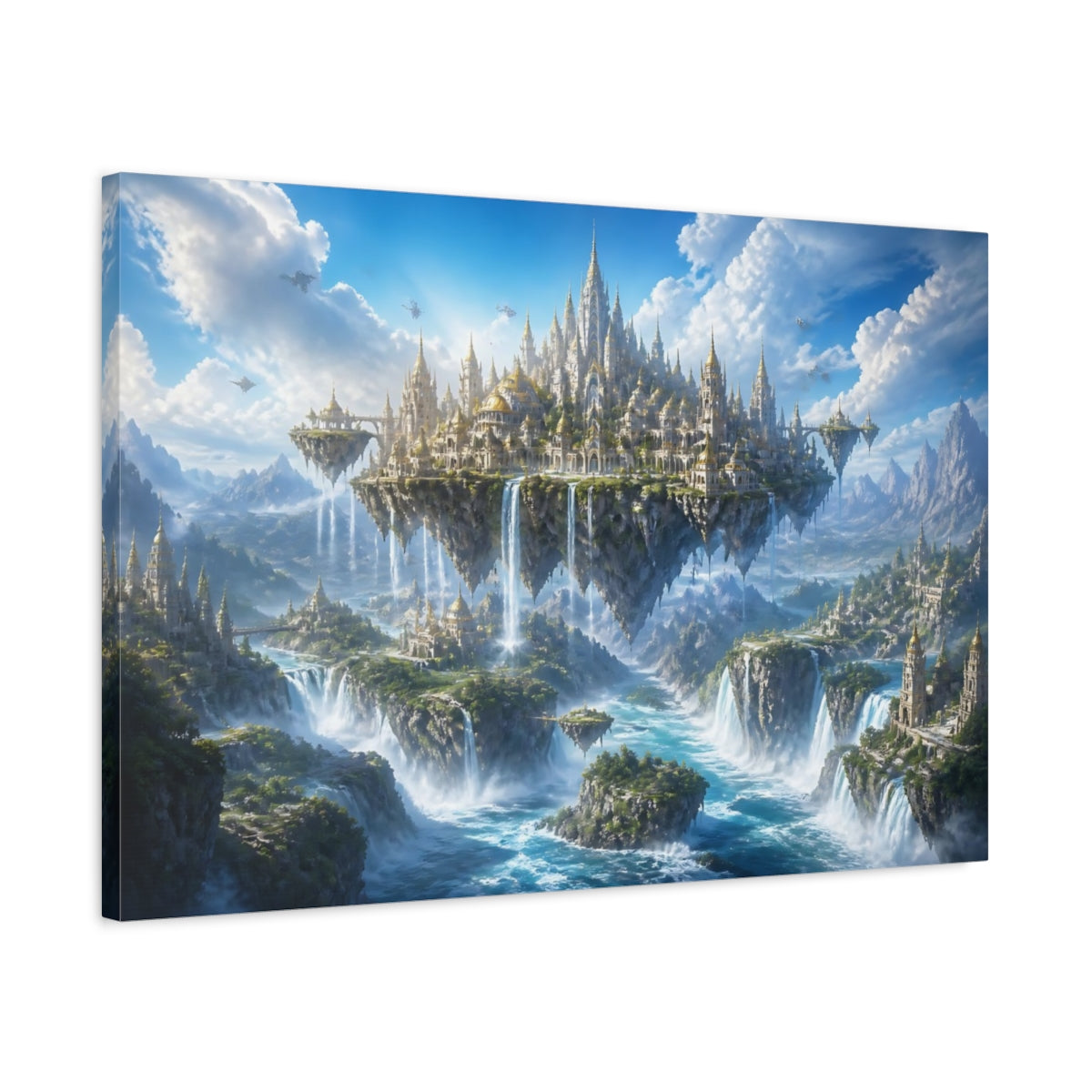 Side Mockup 2. Majestic Floating Kingdom shown as canvas print
