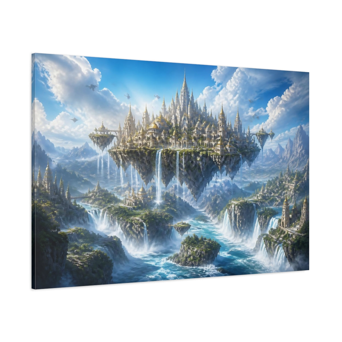 Side Mockup 1. Majestic Floating Kingdom shown as canvas print