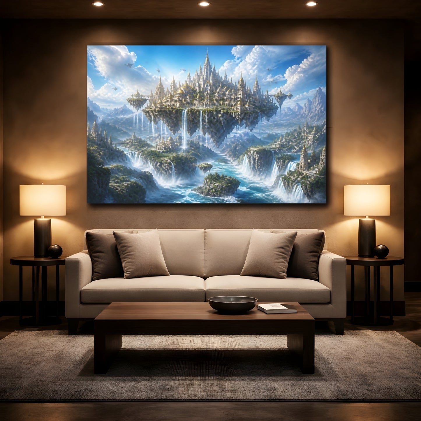 Mockup 2. Majestic Floating Kingdom shown as canvas print