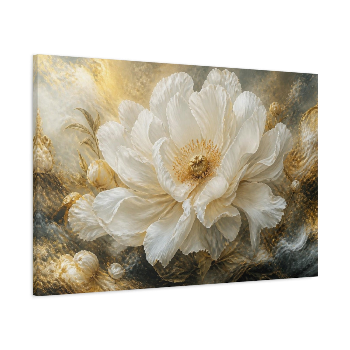 Main Mockup. Majestic Floral White Peony shown as canvas print