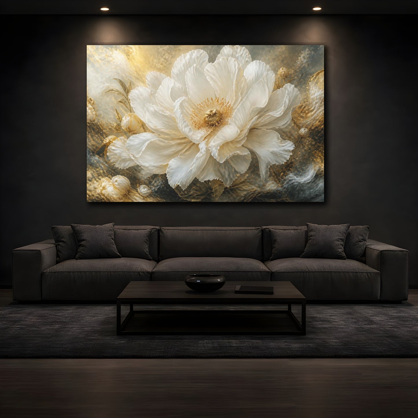 Mockup 3. Majestic Floral White Peony shown as canvas print