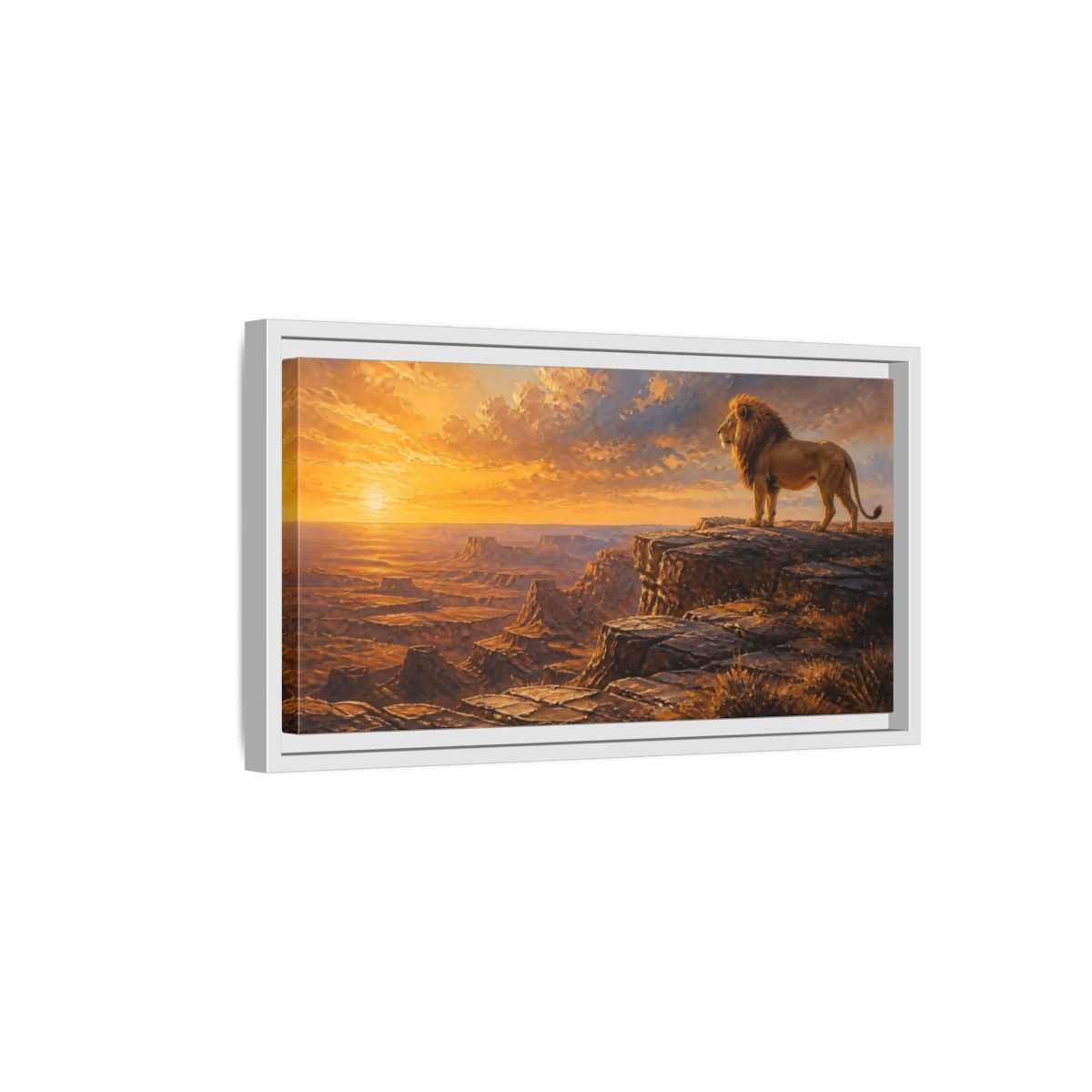 Side Mockup 6. Majestic Lion At Sunset shown as framed canvas print