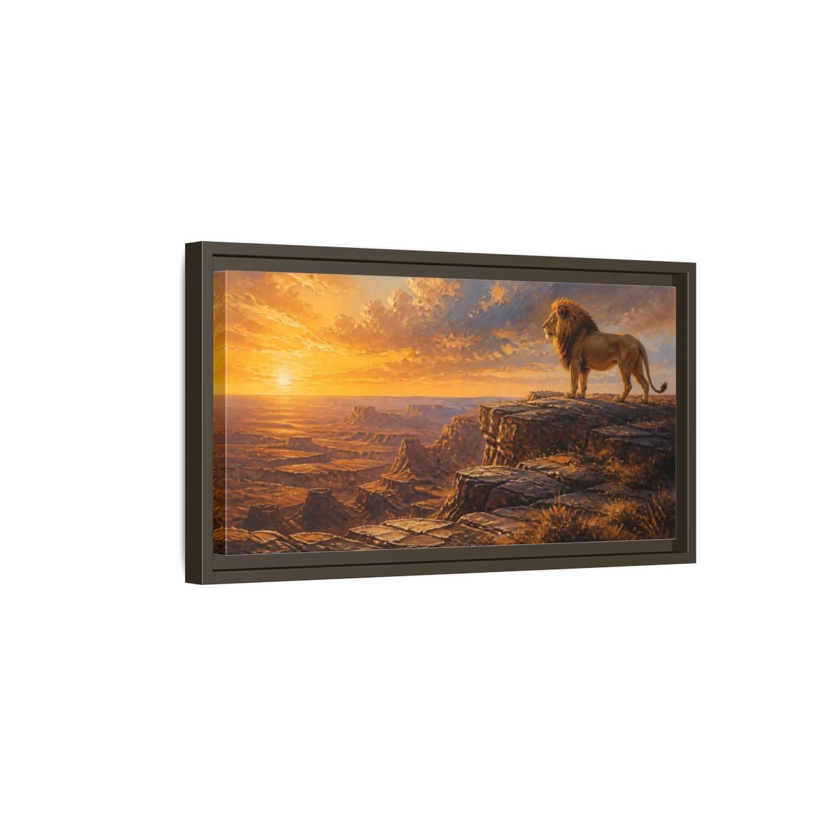 Side Mockup 7. Majestic Lion At Sunset shown as framed canvas print