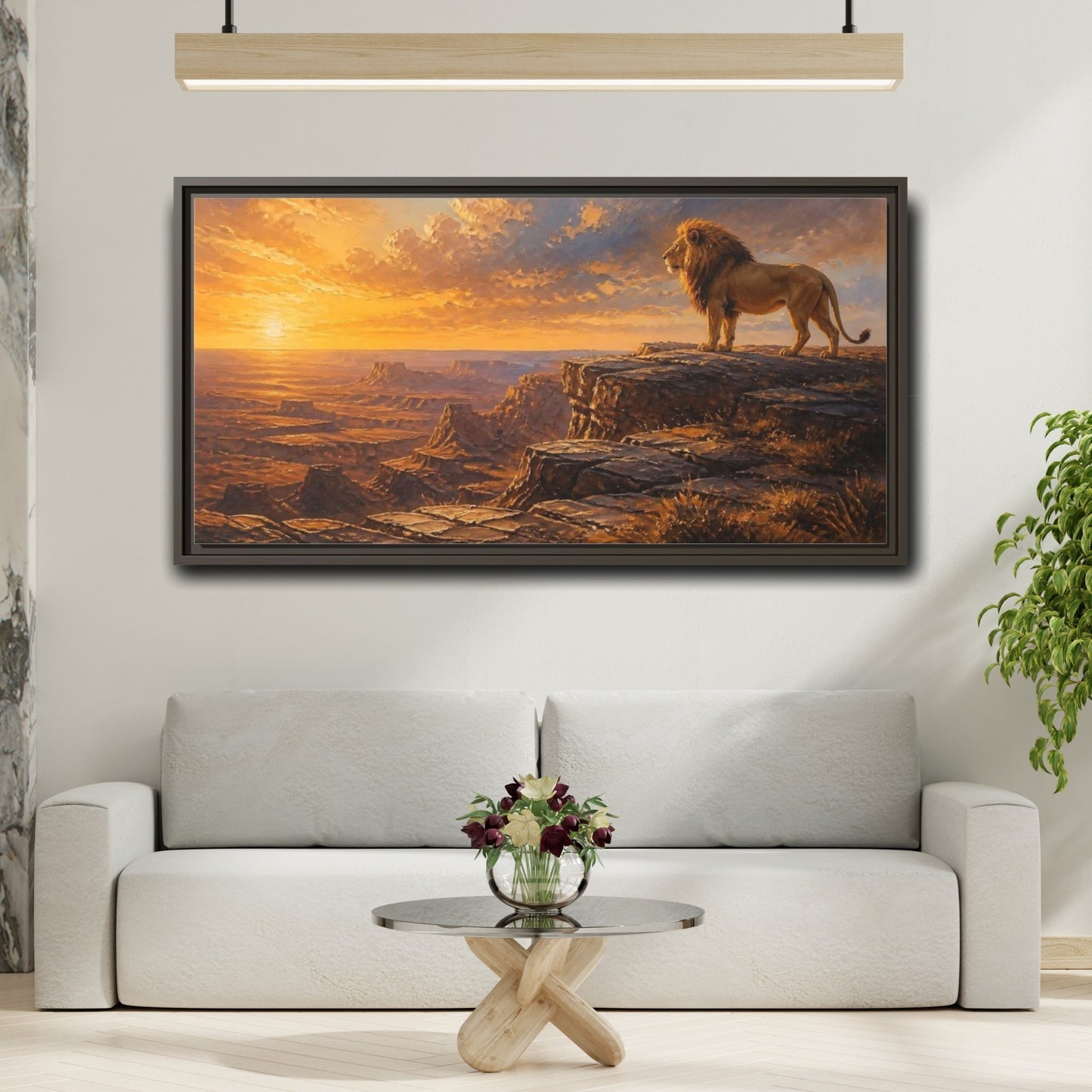 Mockup 2. Majestic Lion At Sunset shown as framed canvas print