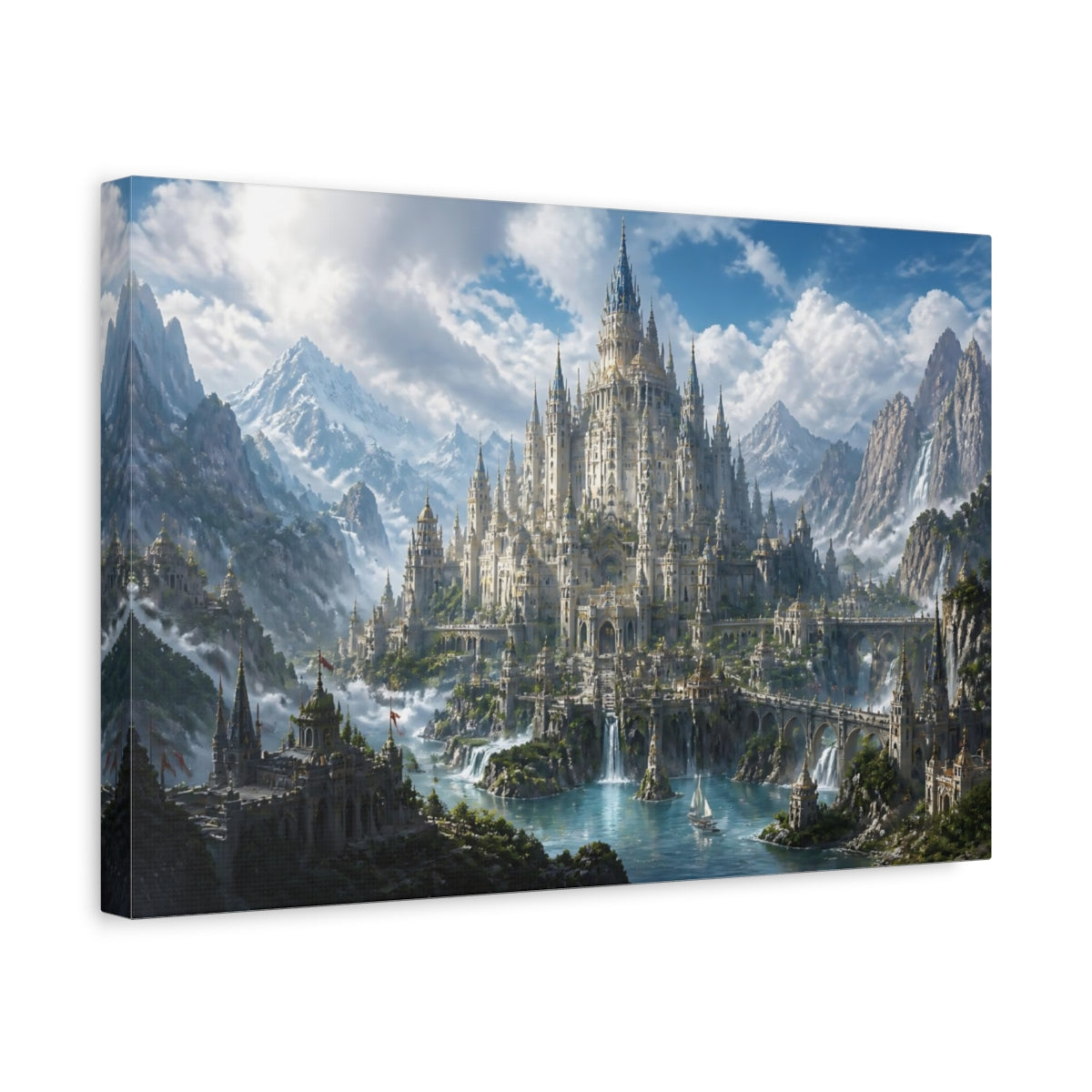 Side Mockup 4. Majestic Mountain Castle shown as canvas print