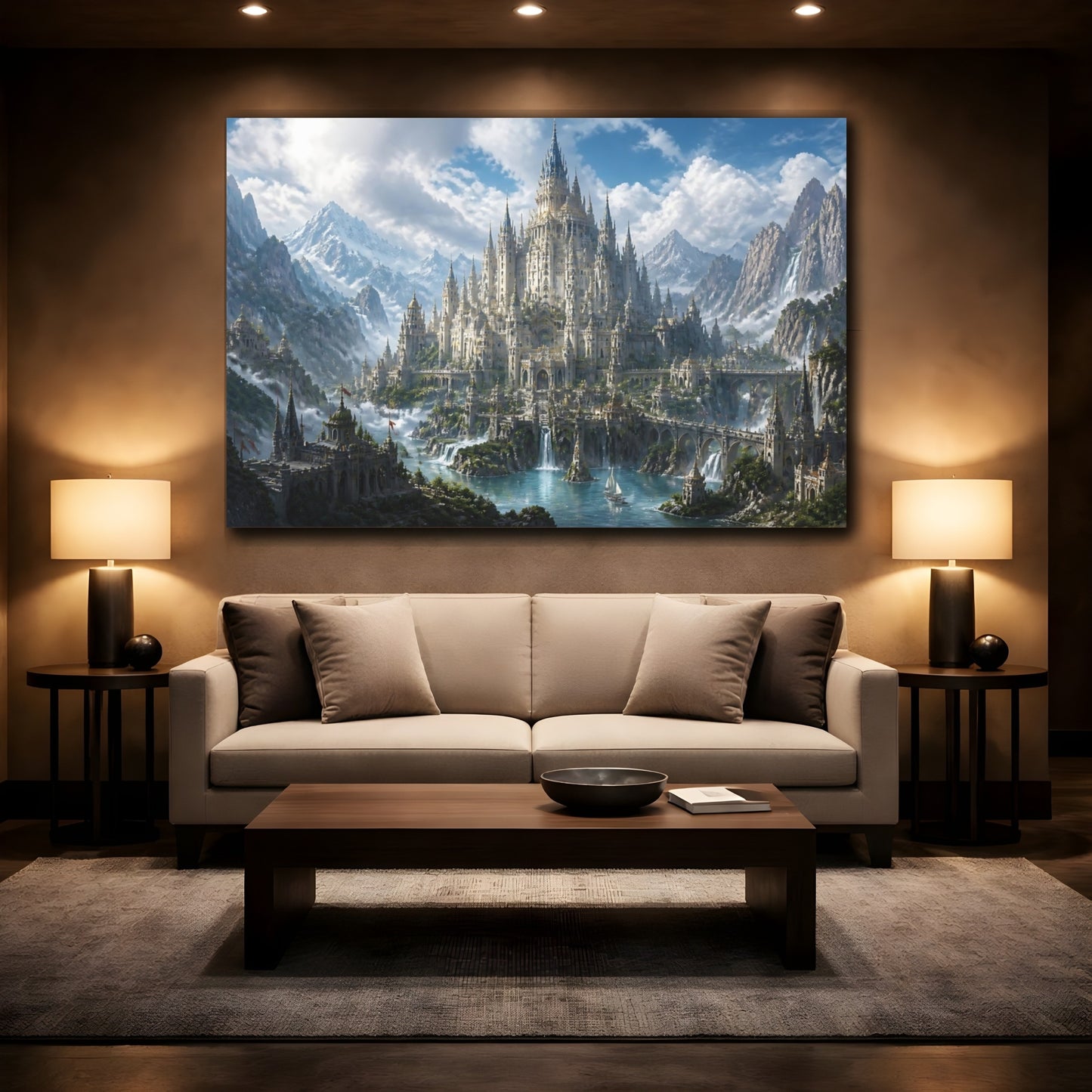 Mockup 2. Majestic Mountain Castle shown as canvas print