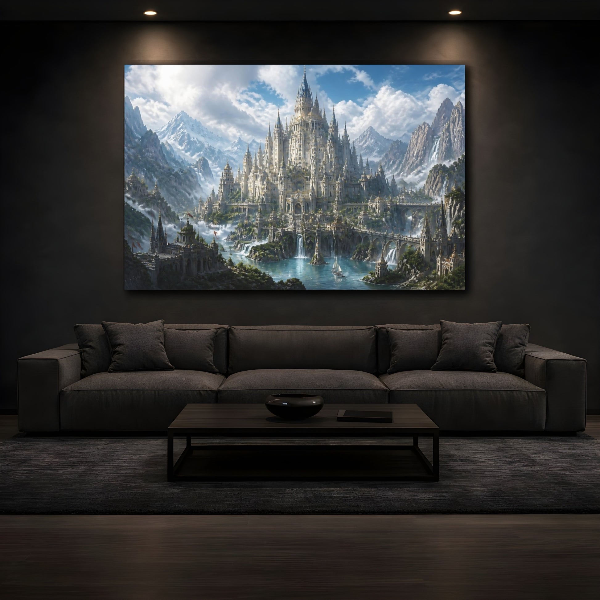 Mockup 3. Majestic Mountain Castle shown as canvas print