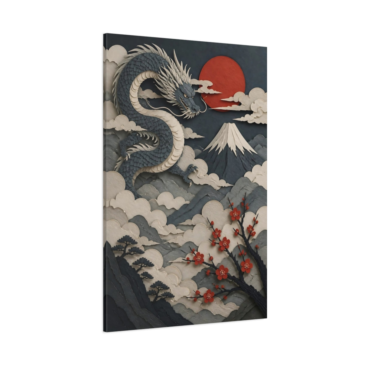 Side Mockup 1. Majestic Paper Dragon Sunset shown as canvas print