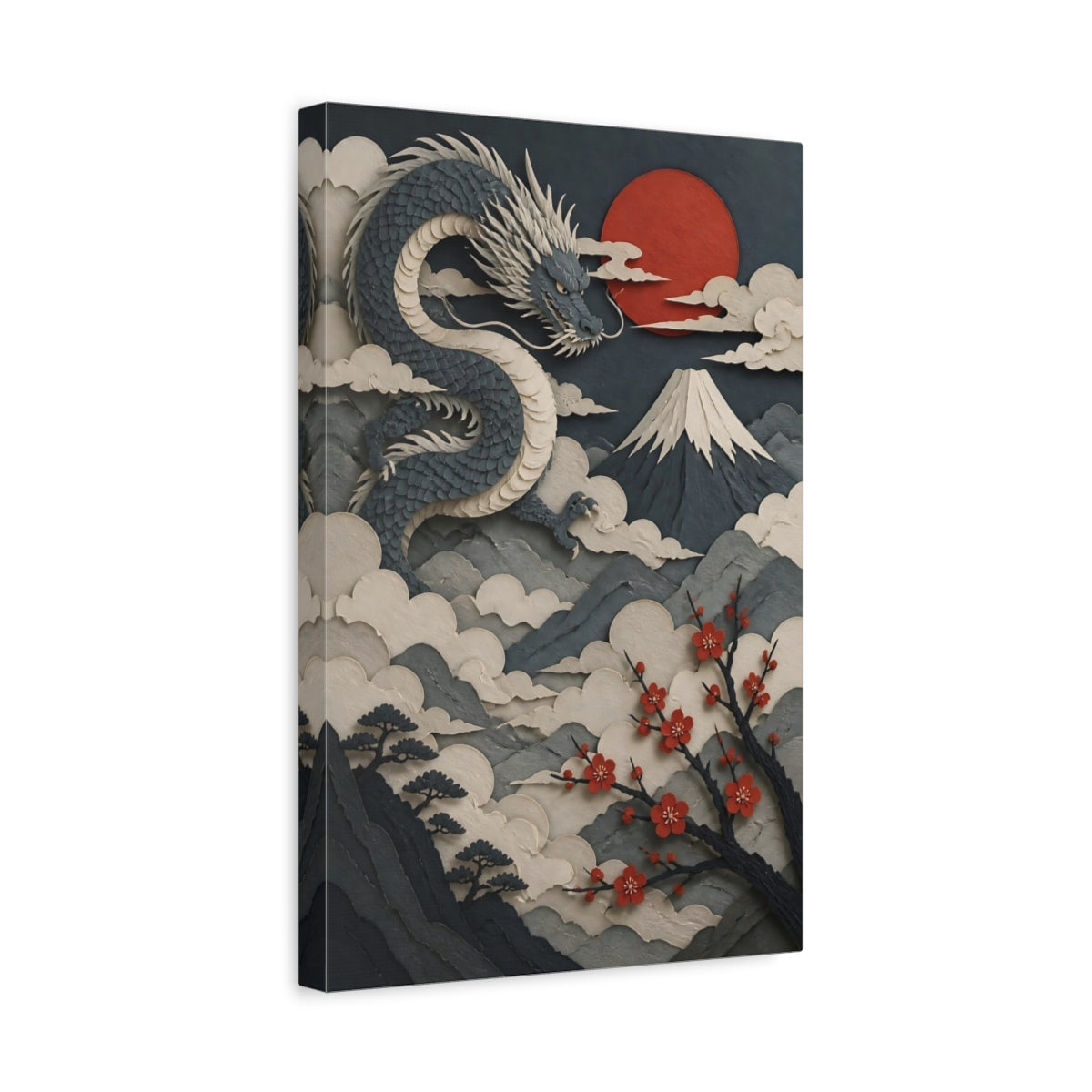 Side Mockup 4. Majestic Paper Dragon Sunset shown as canvas print