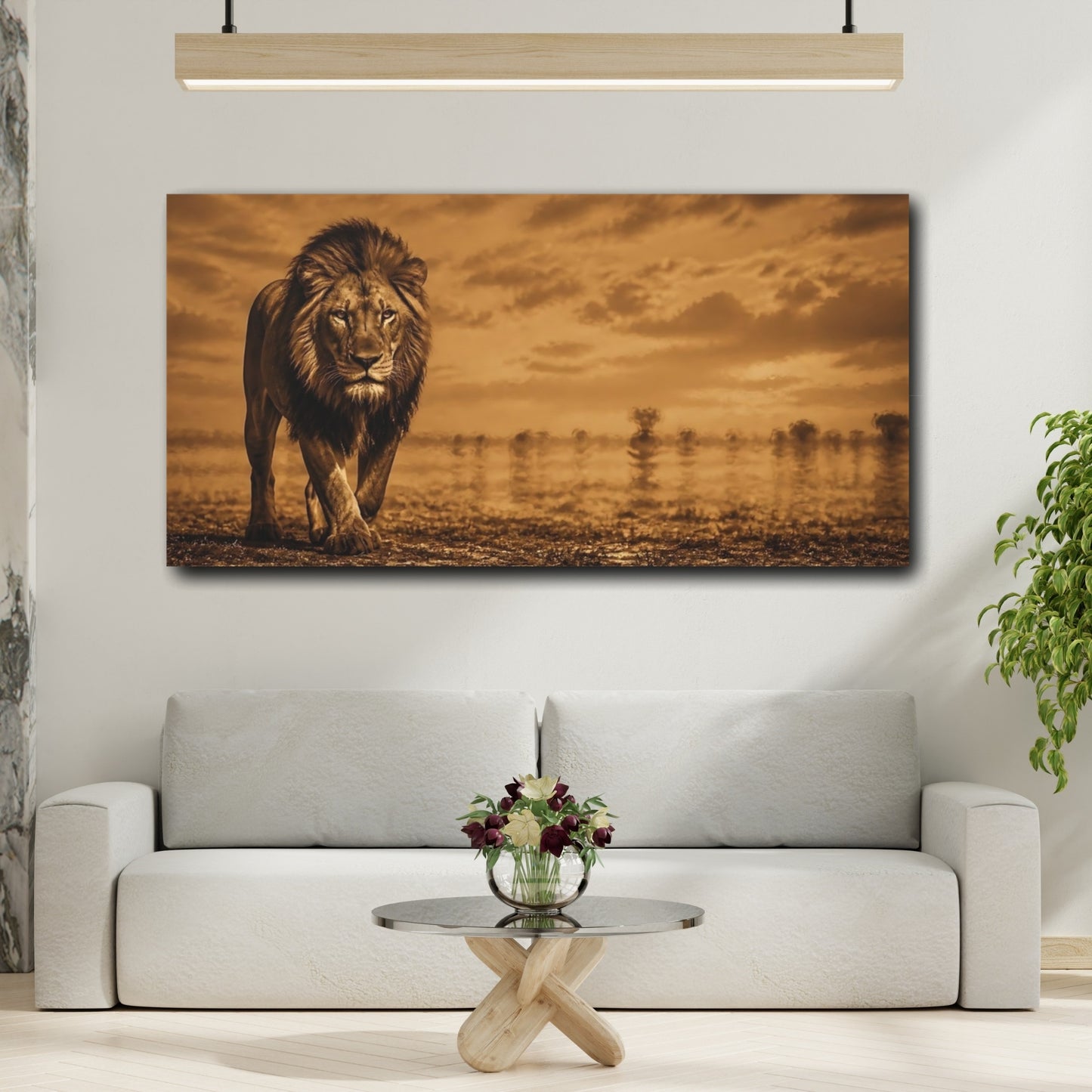 Mockup 2. Majestic Sepia Lion shown as canvas print