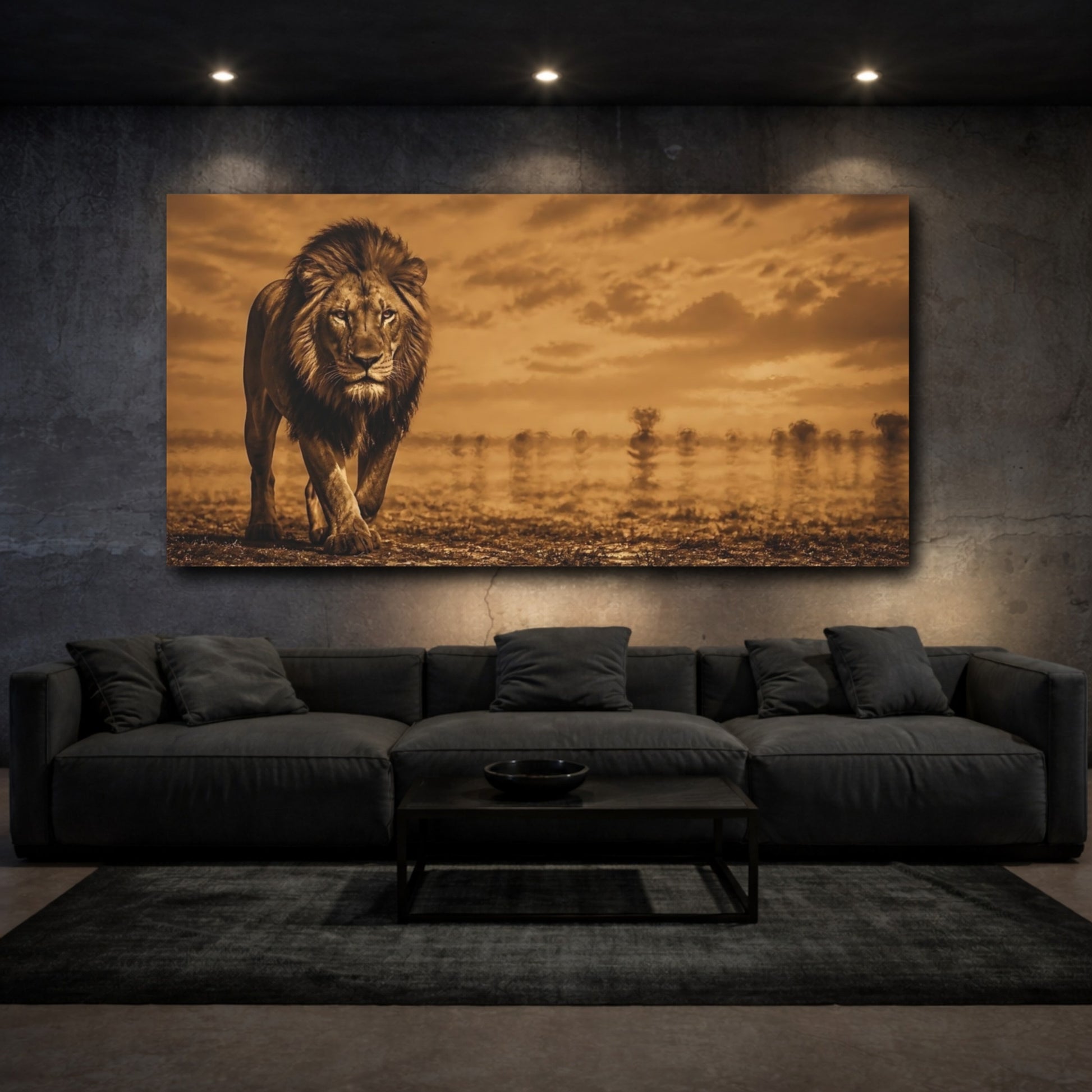 Mockup 3. Majestic Sepia Lion shown as canvas print