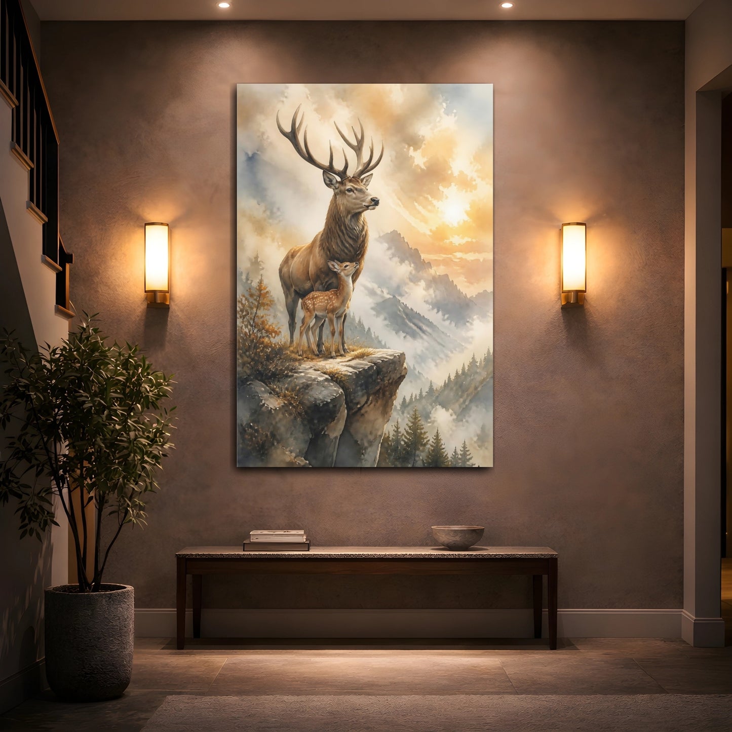 Mockup 2. Majestic Stag And Fawn shown as canvas print