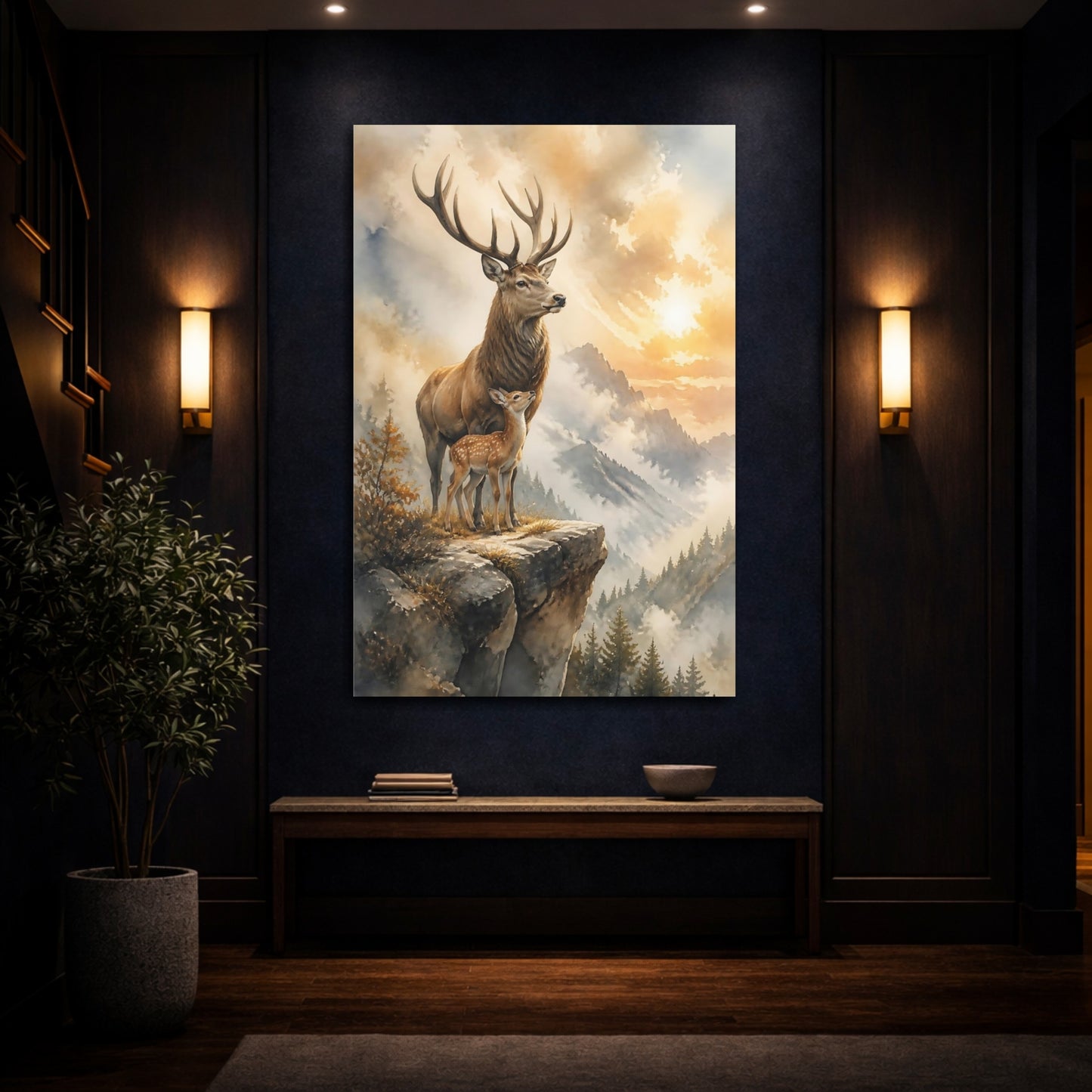 Mockup 4. Majestic Stag And Fawn shown as canvas print