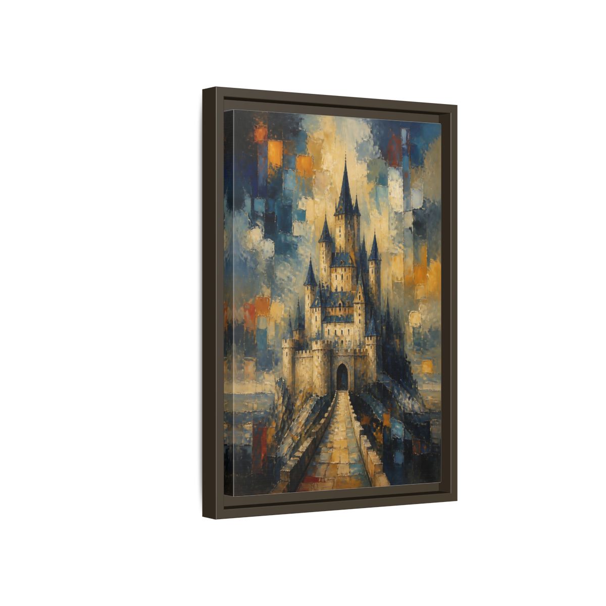 Side Mockup 5. Majestic Stone Castle shown as framed canvas print