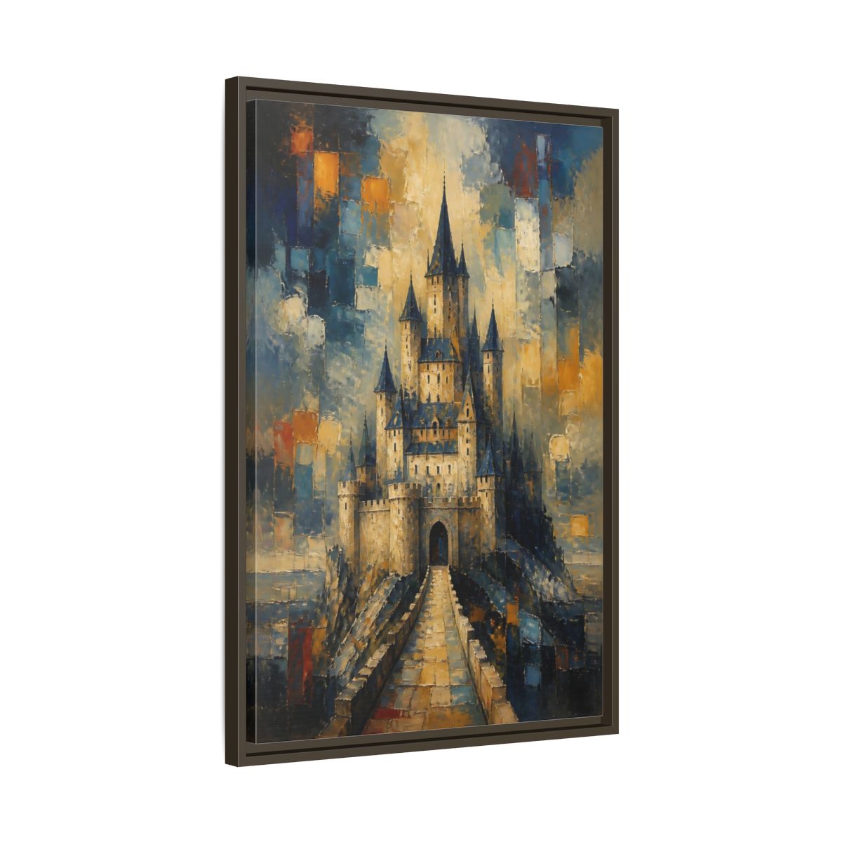 Side Mockup 11. Majestic Stone Castle shown as framed canvas print