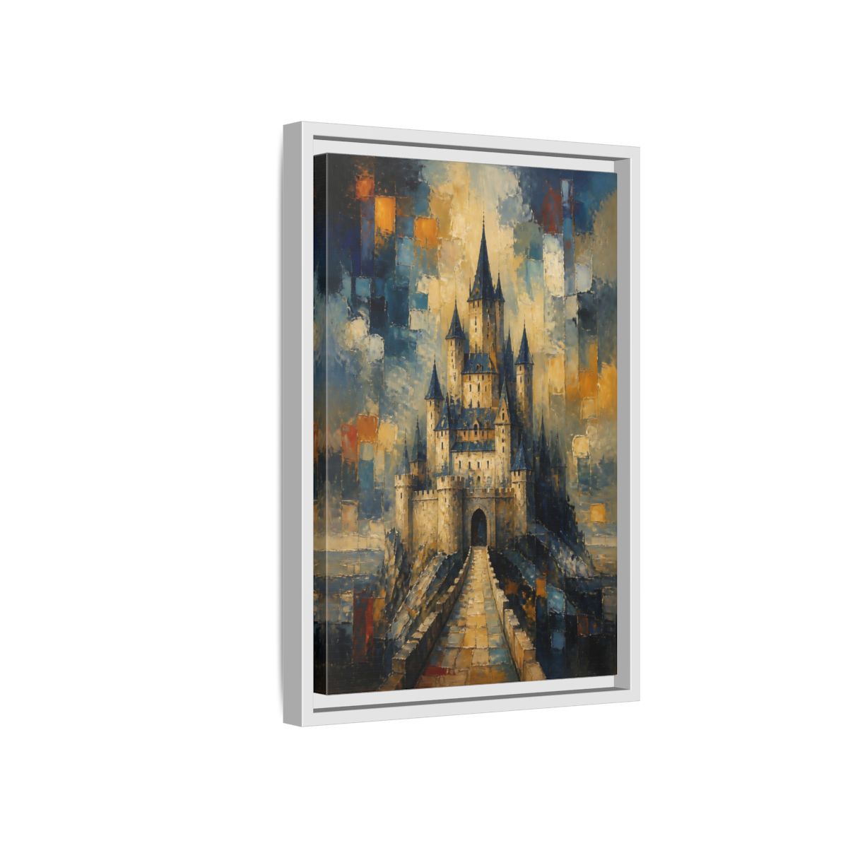 Side Mockup 4. Majestic Stone Castle shown as framed canvas print