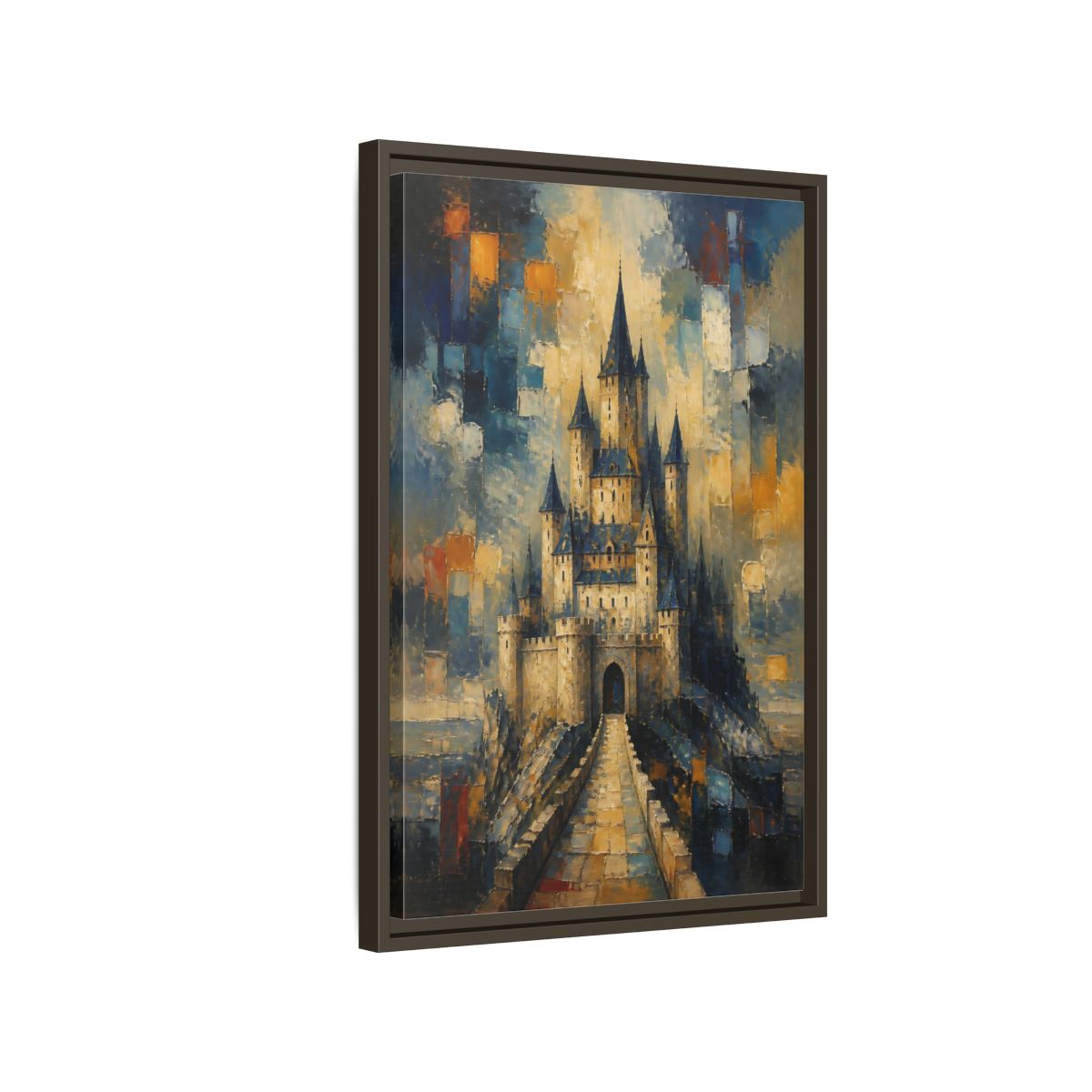 Side Mockup 2. Majestic Stone Castle shown as framed canvas print