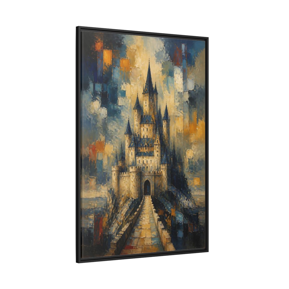 Side Mockup 12. Majestic Stone Castle shown as framed canvas print