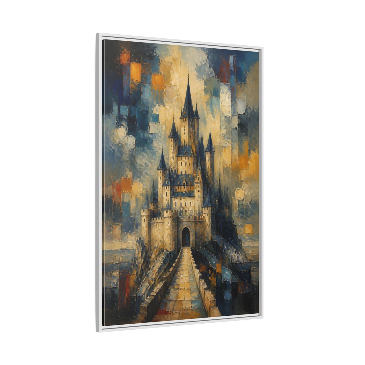 Side Mockup 7. Majestic Stone Castle shown as framed canvas print