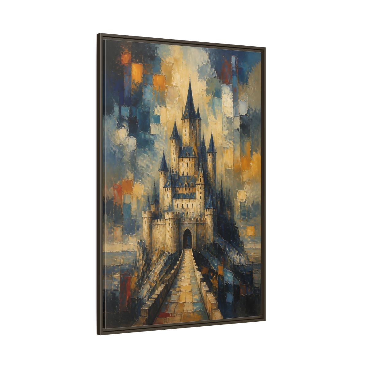 Side Mockup 8. Majestic Stone Castle shown as framed canvas print