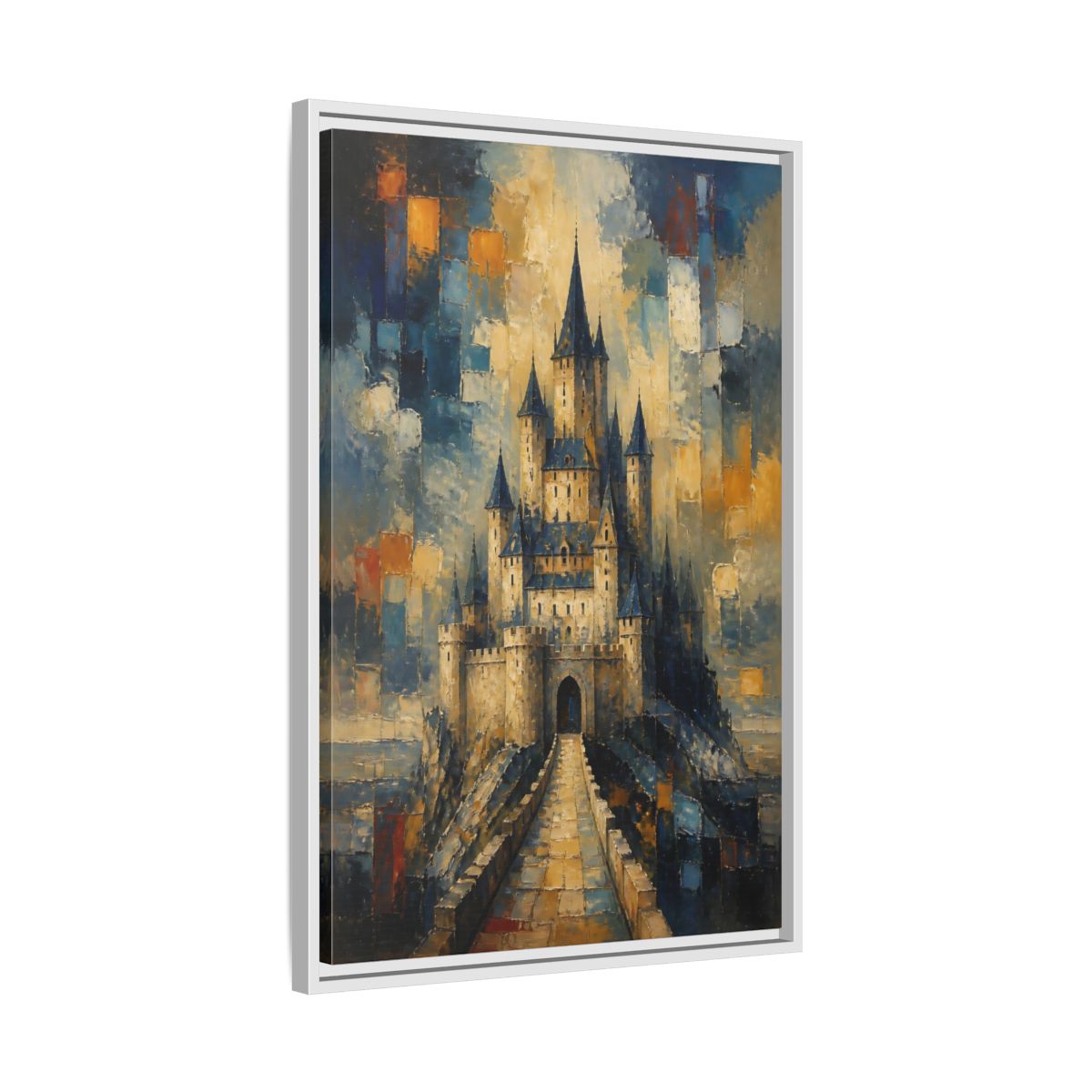 Side Mockup 10. Majestic Stone Castle shown as framed canvas print