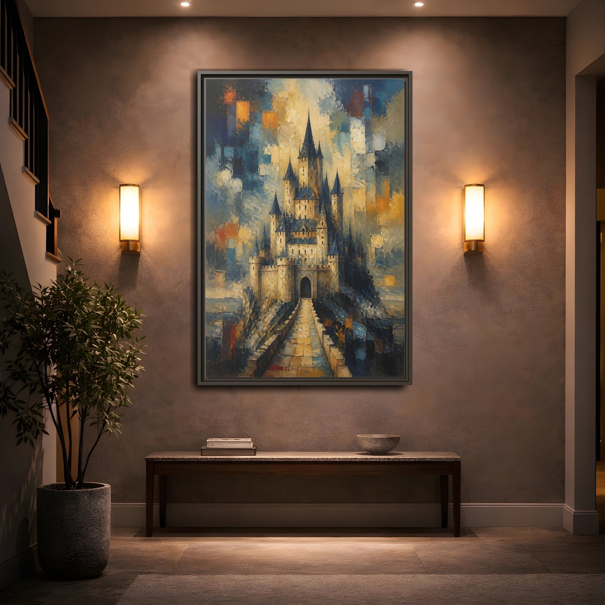 Mockup 2. Majestic Stone Castle shown as framed canvas print