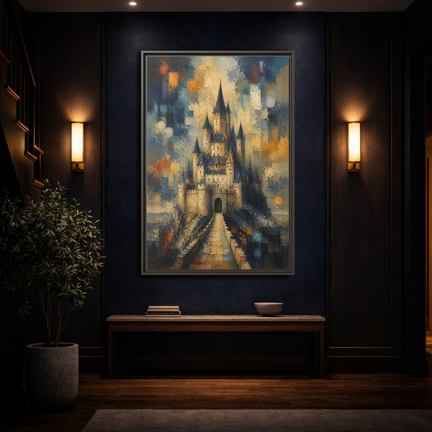 Mockup 4. Majestic Stone Castle shown as framed canvas print