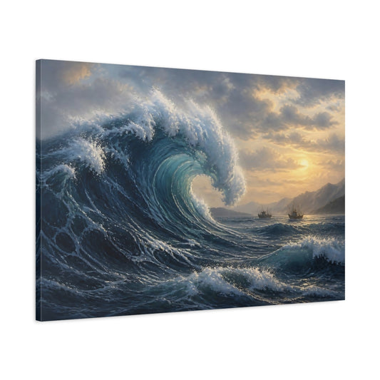 Main Mockup. Majestic Sunset Wave shown as canvas print