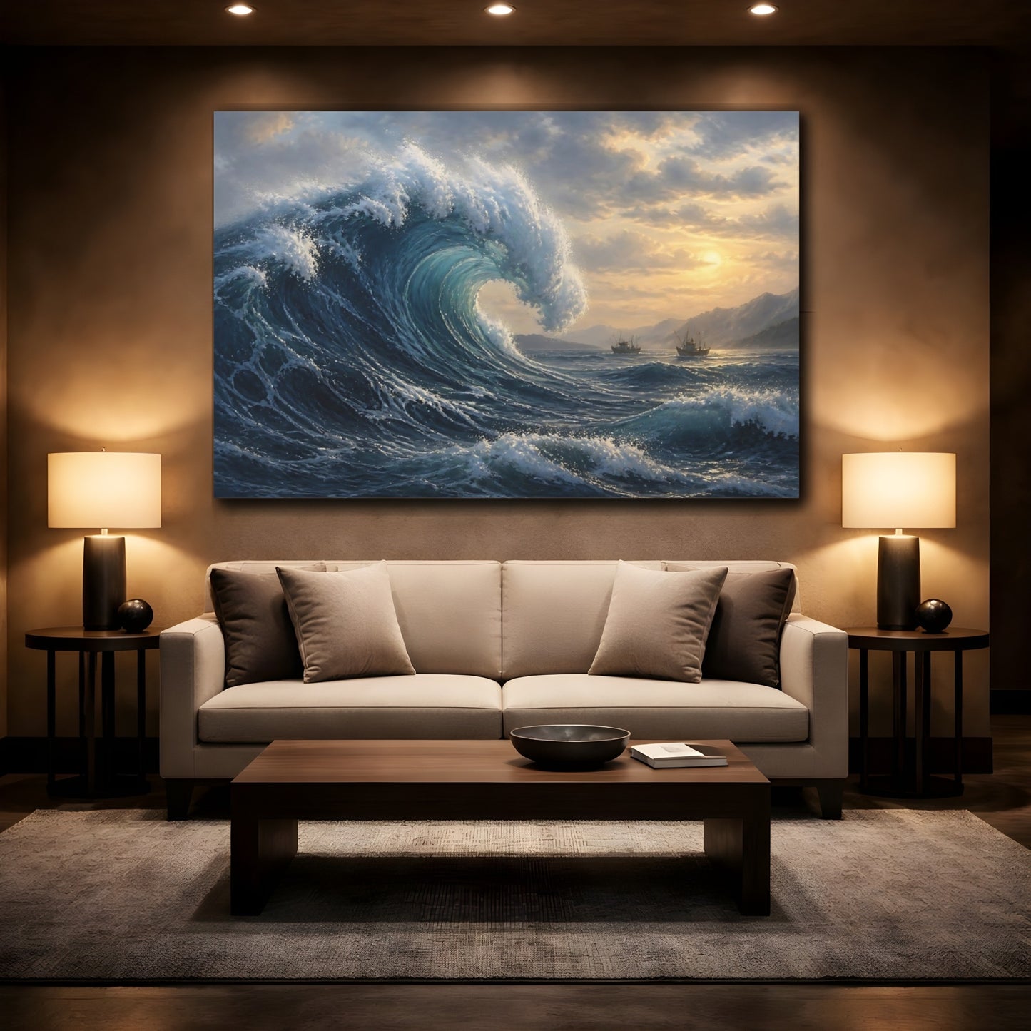 Mockup 2. Majestic Sunset Wave shown as canvas print