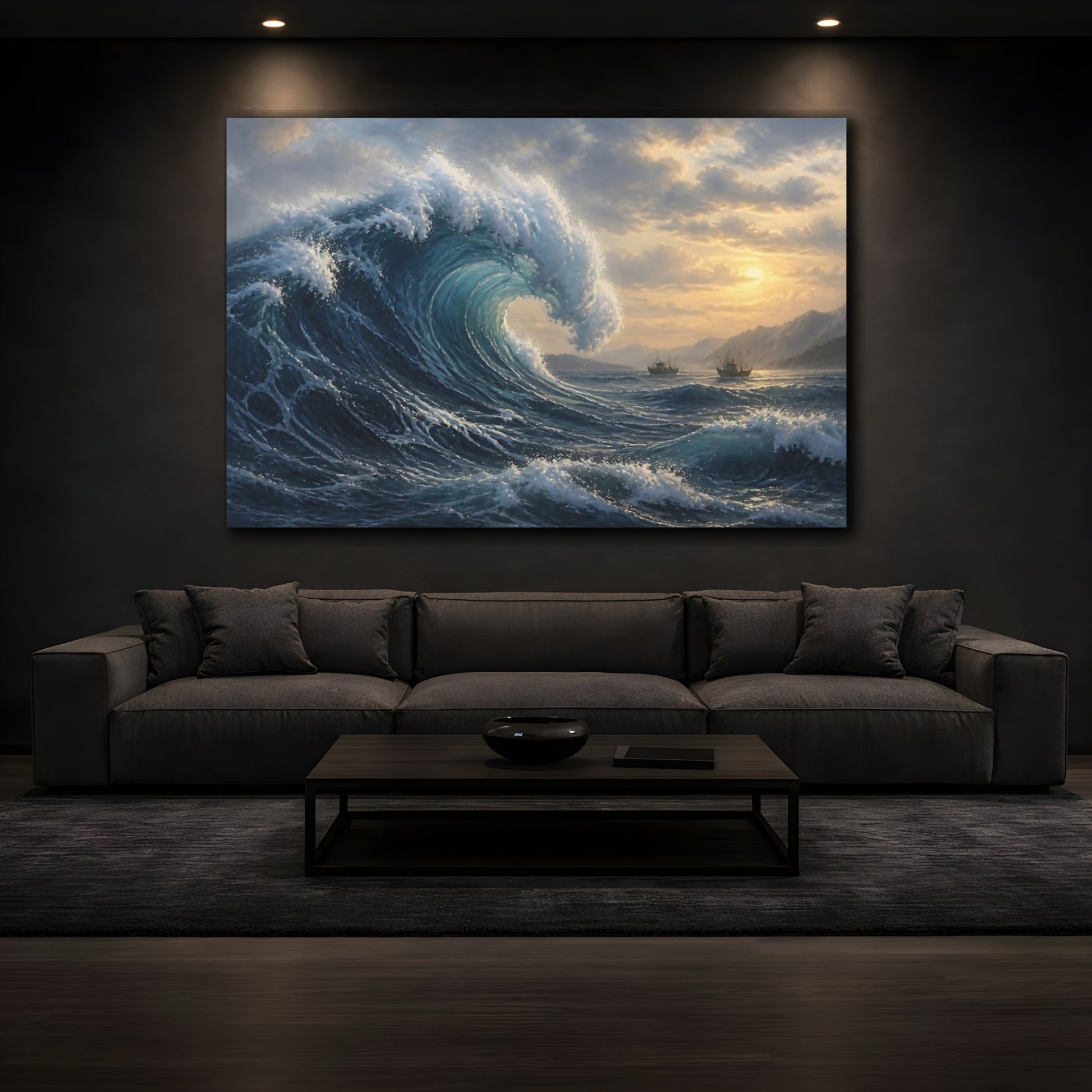 Mockup 3. Majestic Sunset Wave shown as canvas print