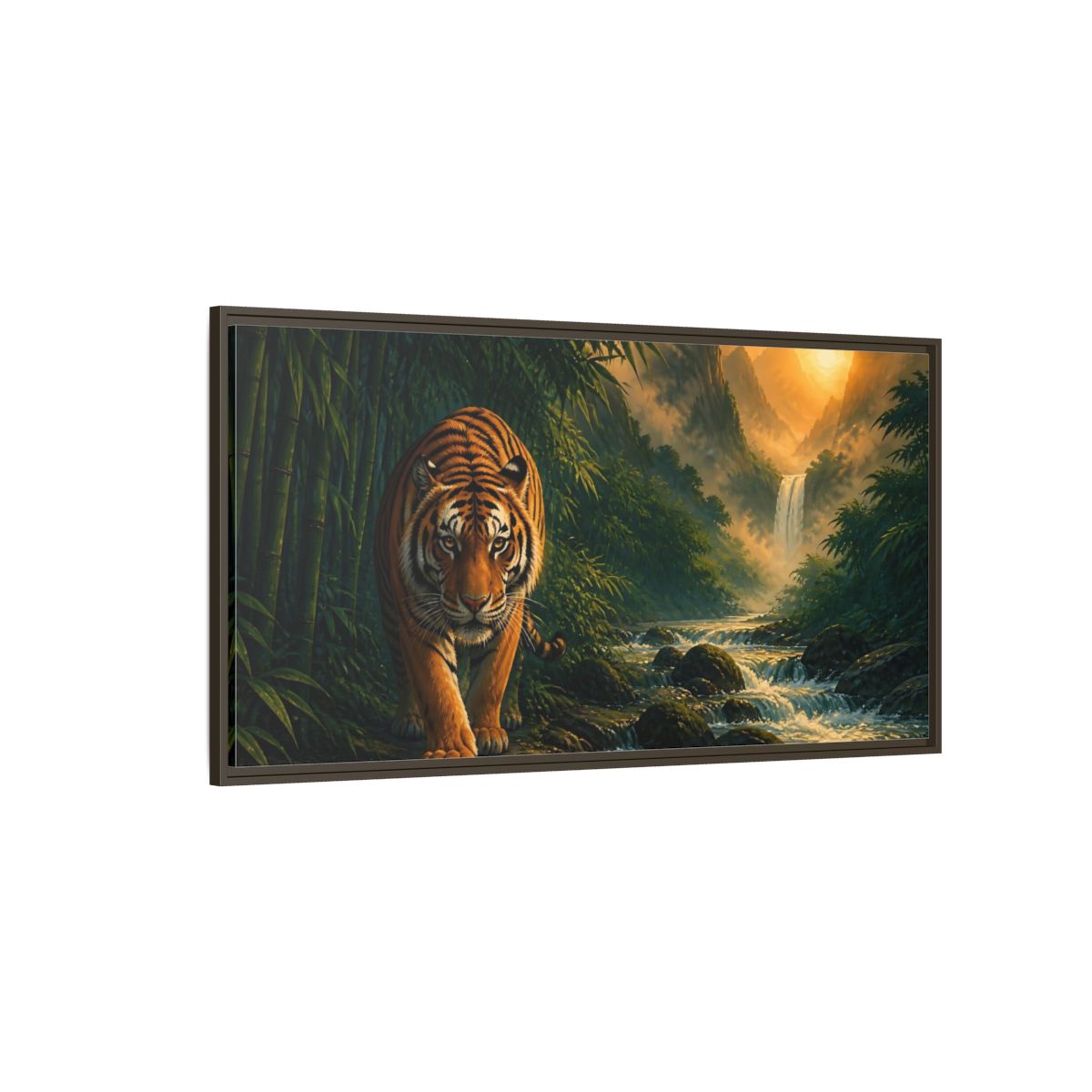 Side Mockup 4. Majestic Tiger Animals Art shown as framed canvas print