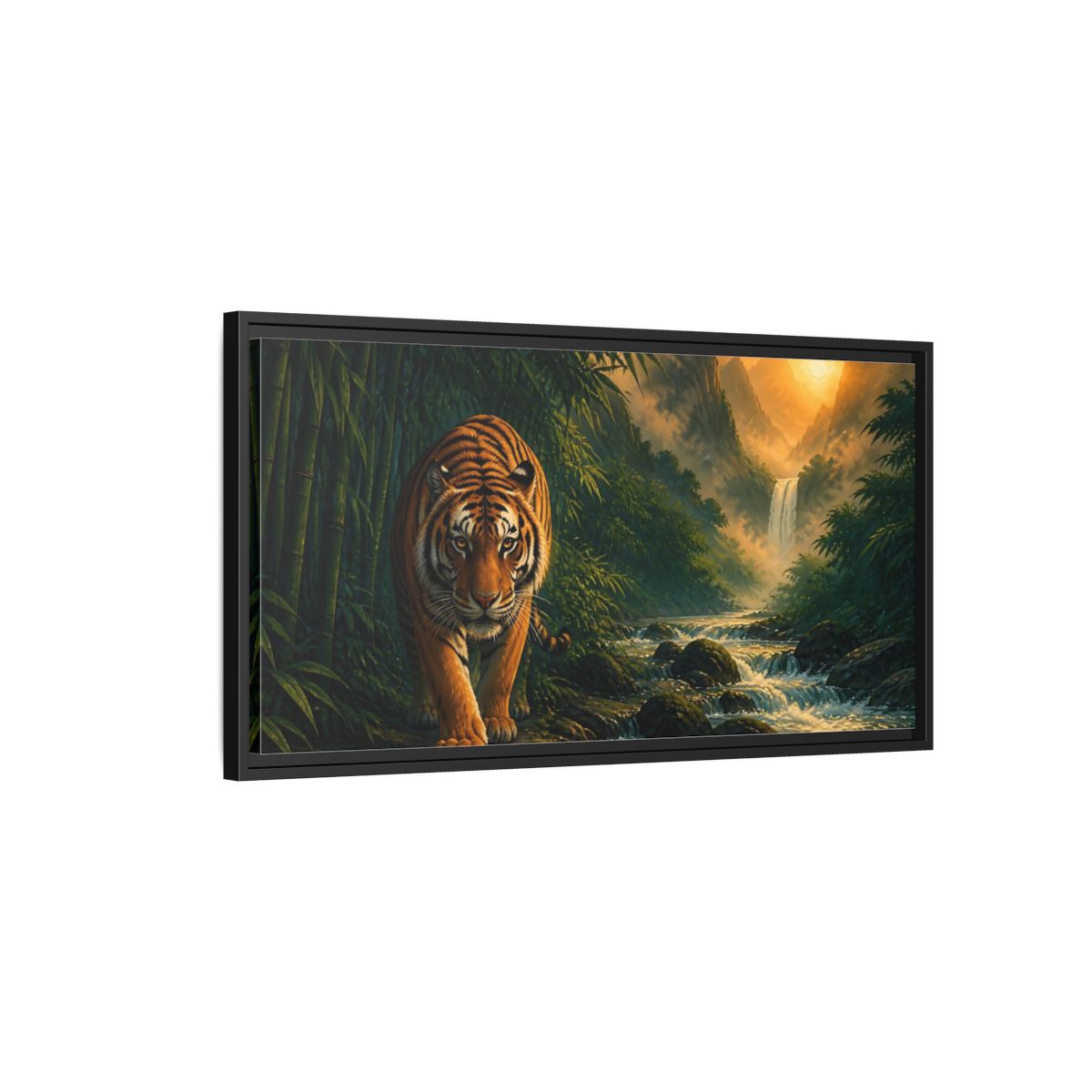 Side Mockup 2. Majestic Tiger Animals Art shown as framed canvas print